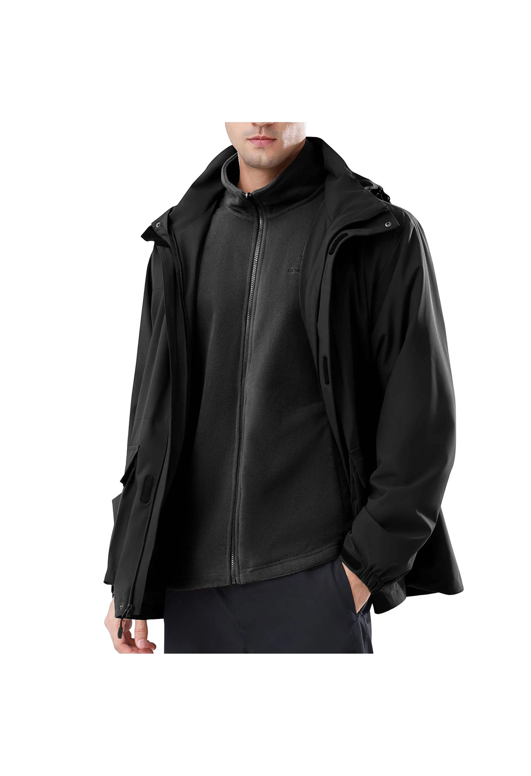 Men's Ski Black Regular Fit Short Waterproof Windproof 3in1 Jacket - Image 5