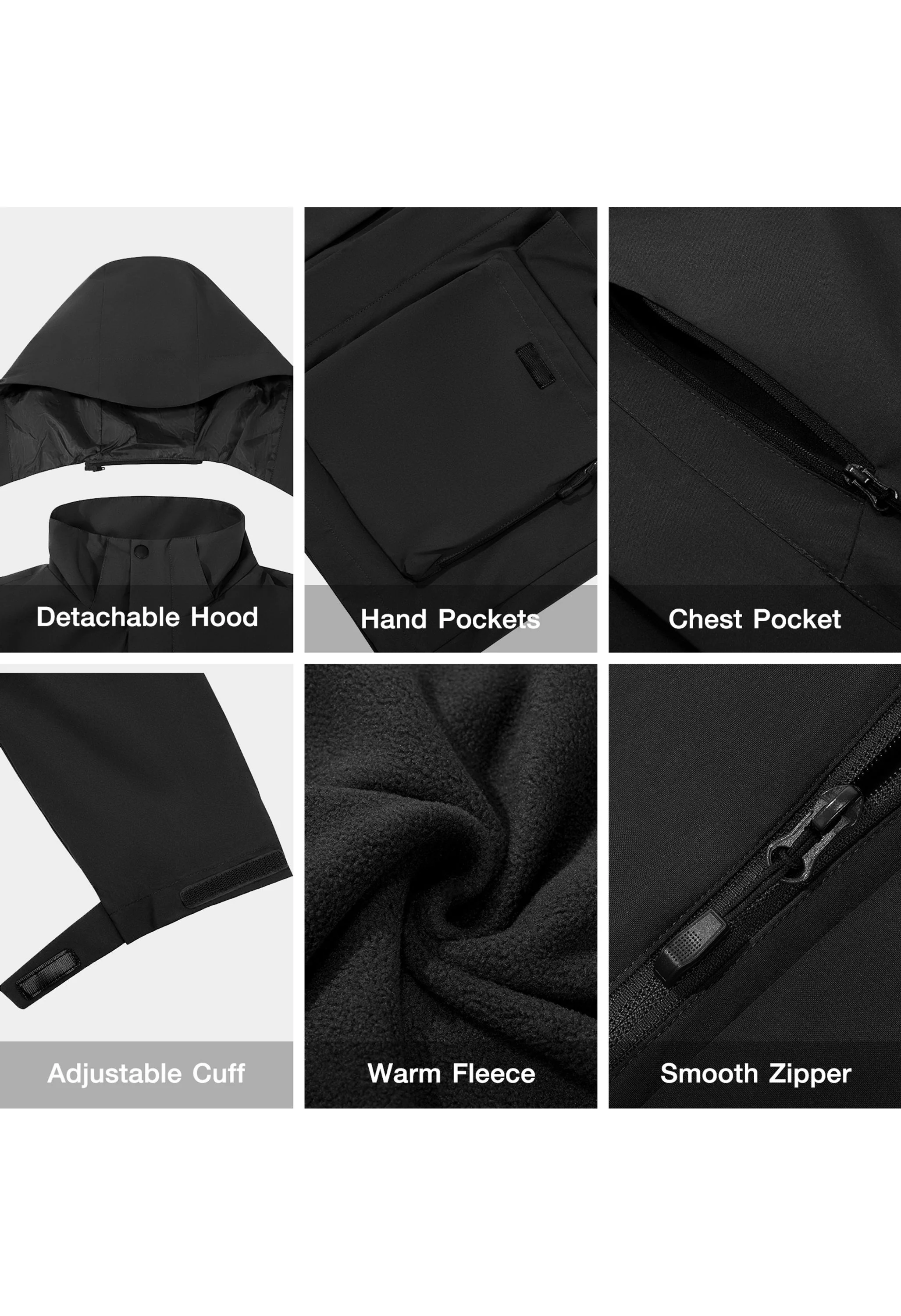 Men's Ski Black Regular Fit Short Waterproof Windproof 3in1 Jacket - Image 7
