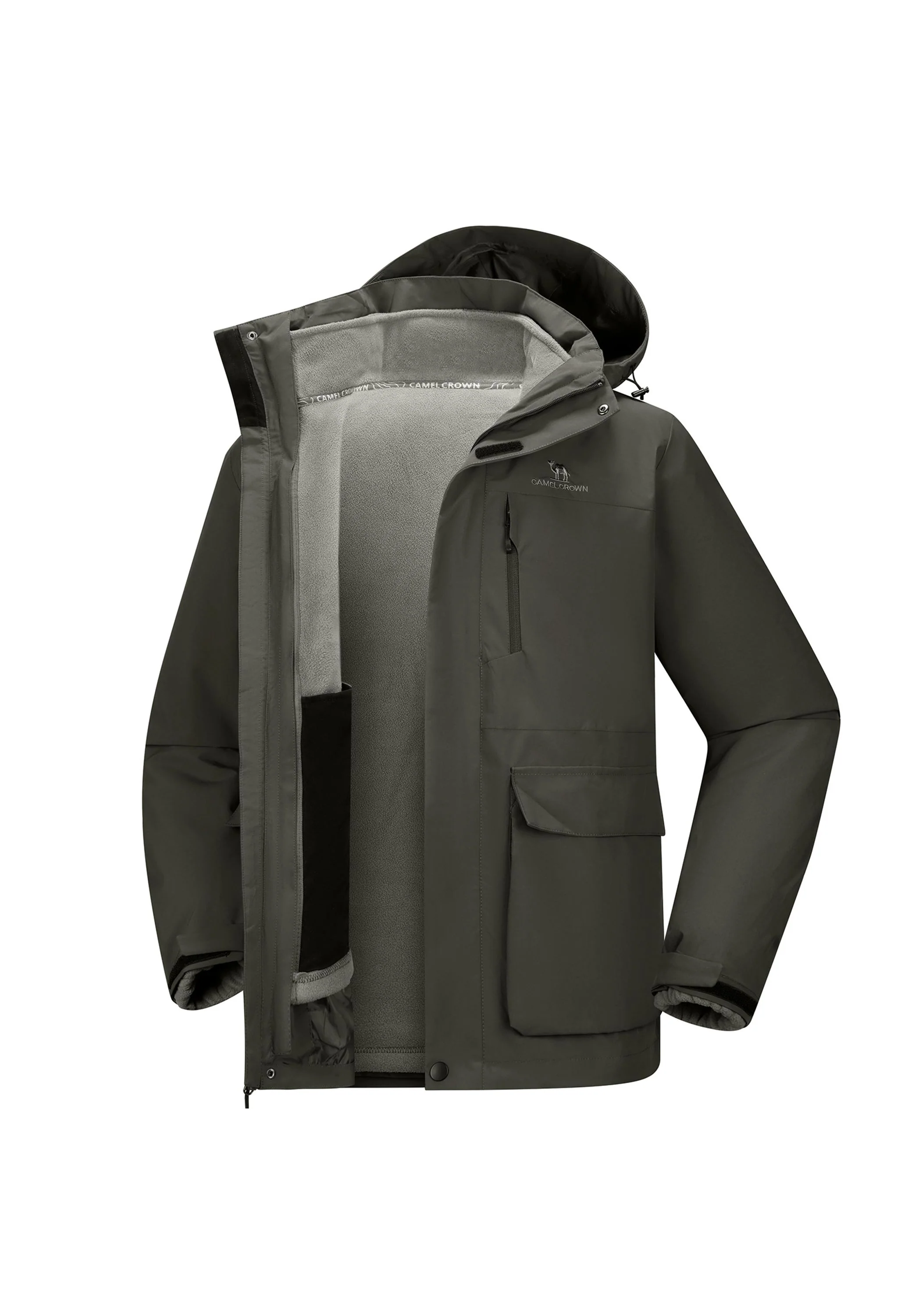 Men's Ski Gray Regular Fit Short Waterproof Windproof 3in1 Jacket - Image 3
