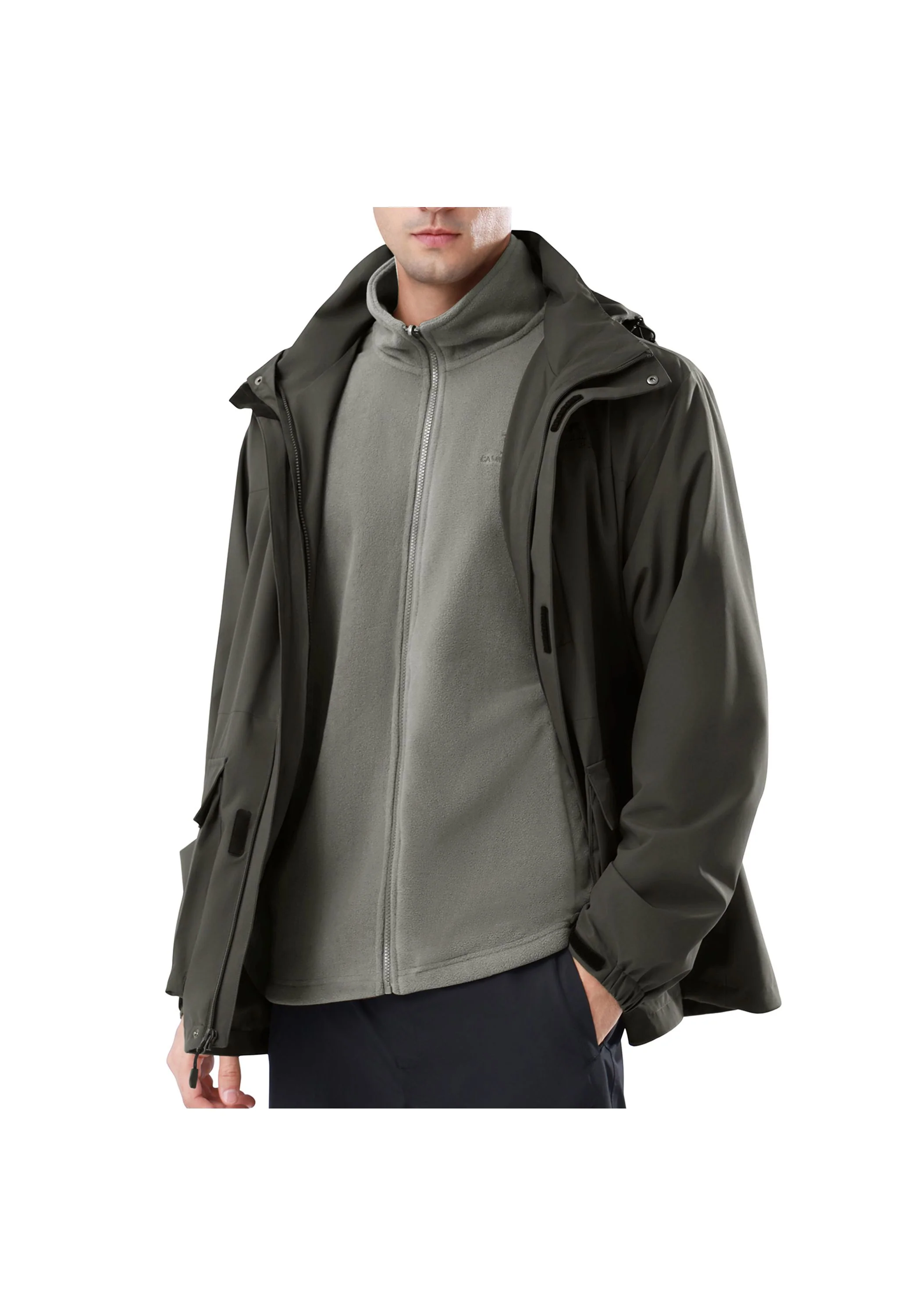 Men's Ski Gray Regular Fit Short Waterproof Windproof 3in1 Jacket - Image 5