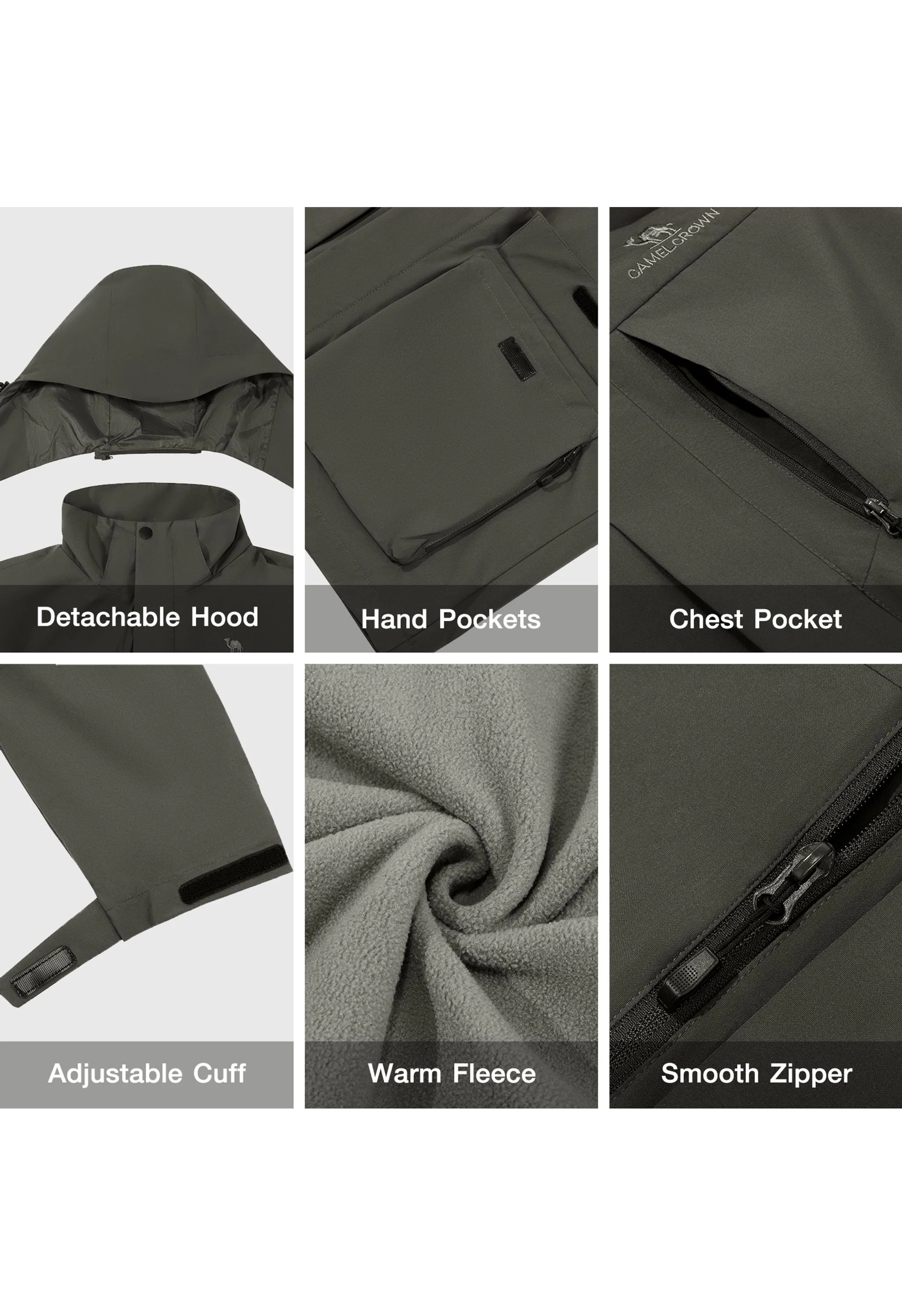 Men's Ski Gray Regular Fit Short Waterproof Windproof 3in1 Jacket - Image 7