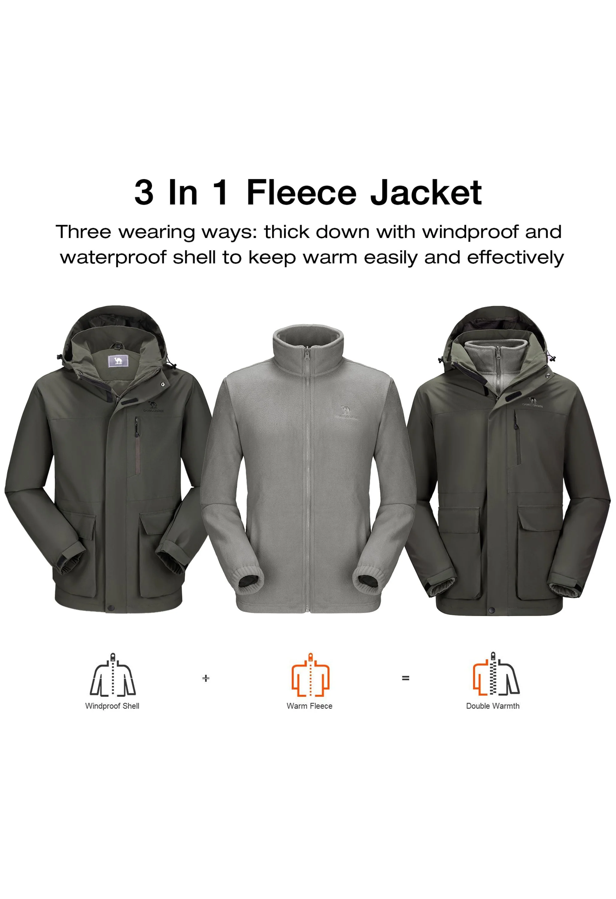 Men's Ski Gray Regular Fit Short Waterproof Windproof 3in1 Jacket - Image 8