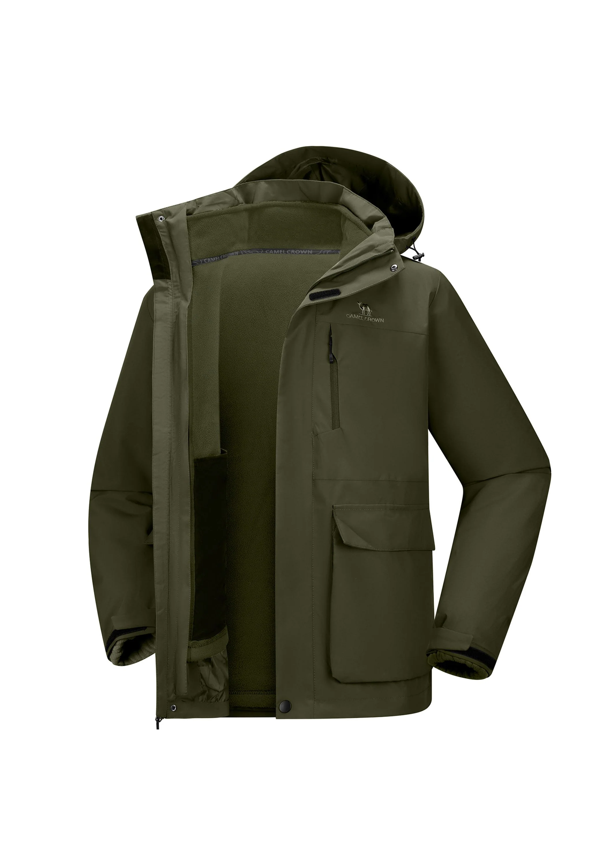 Men's Ski Green Regular Fit Short Waterproof Windproof 3in1 Jacket - Image 3