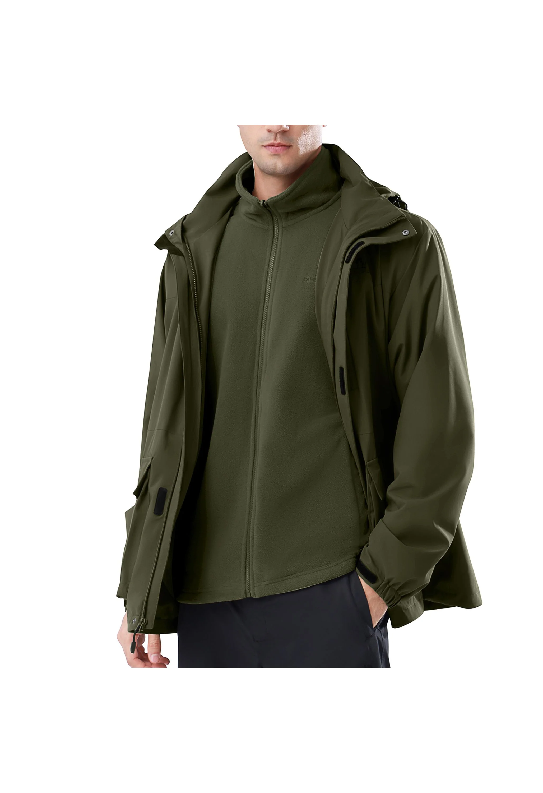 Men's Ski Green Regular Fit Short Waterproof Windproof 3in1 Jacket - Image 5