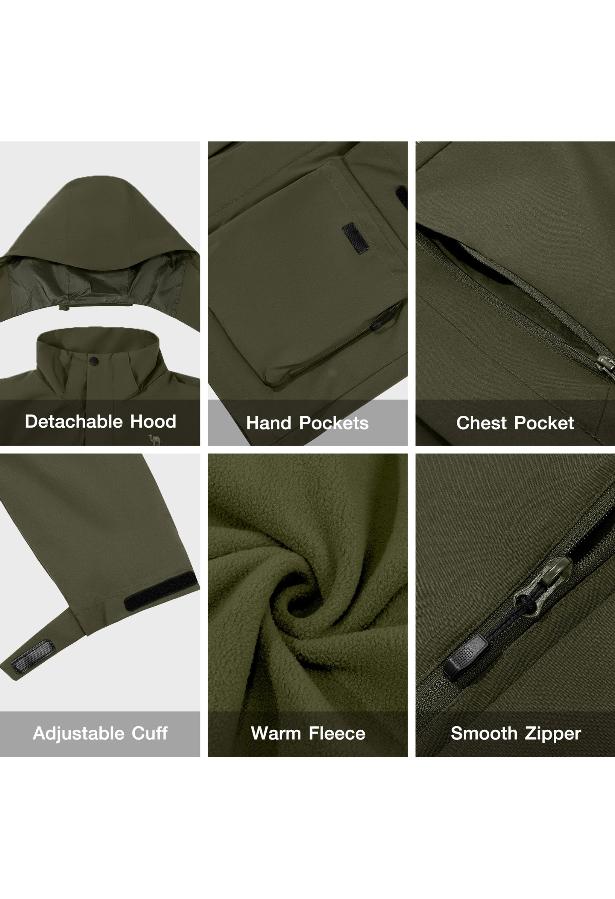 Men's Ski Green Regular Fit Short Waterproof Windproof 3in1 Jacket - Image 7