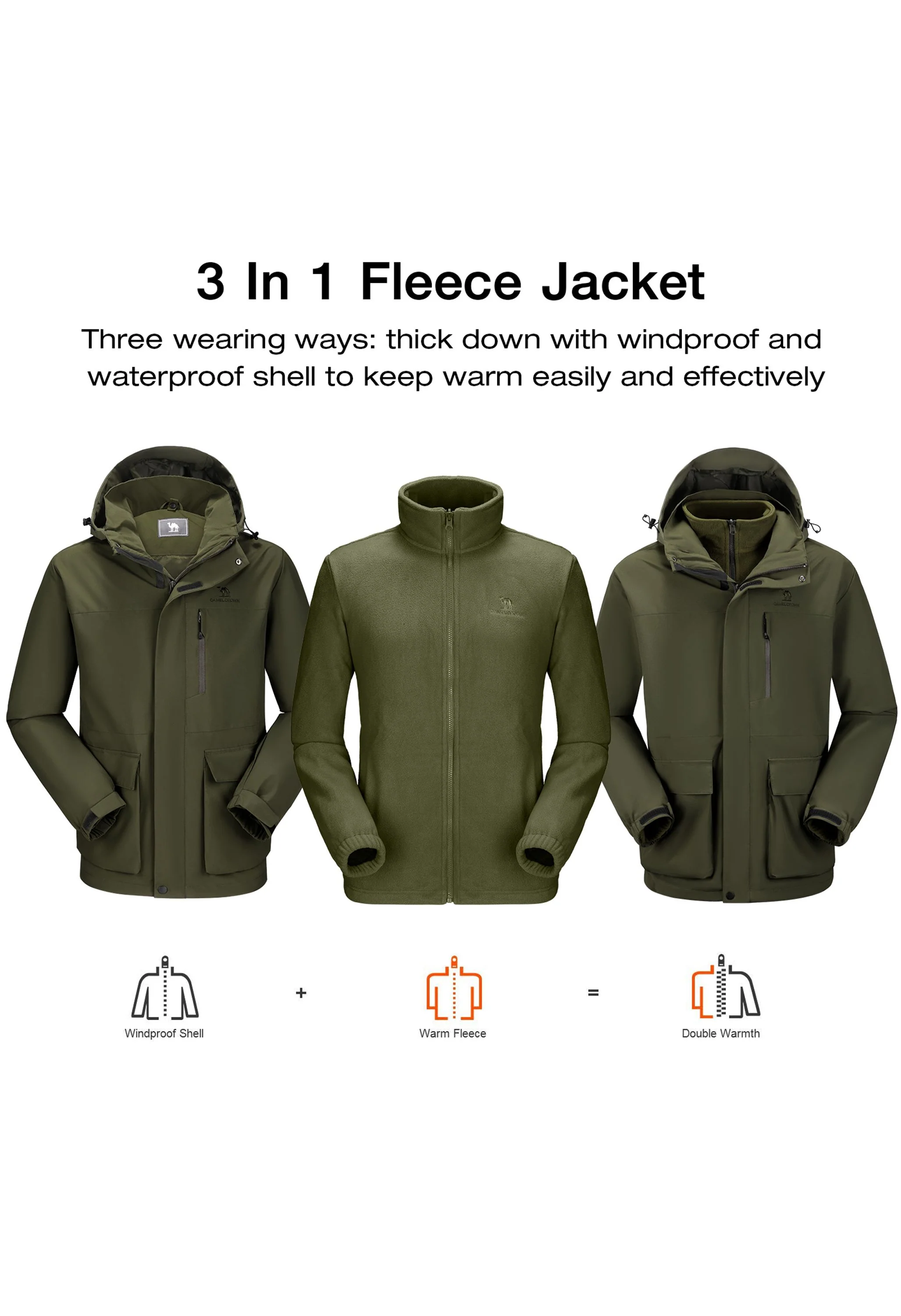 Men's Ski Green Regular Fit Short Waterproof Windproof 3in1 Jacket - Image 8