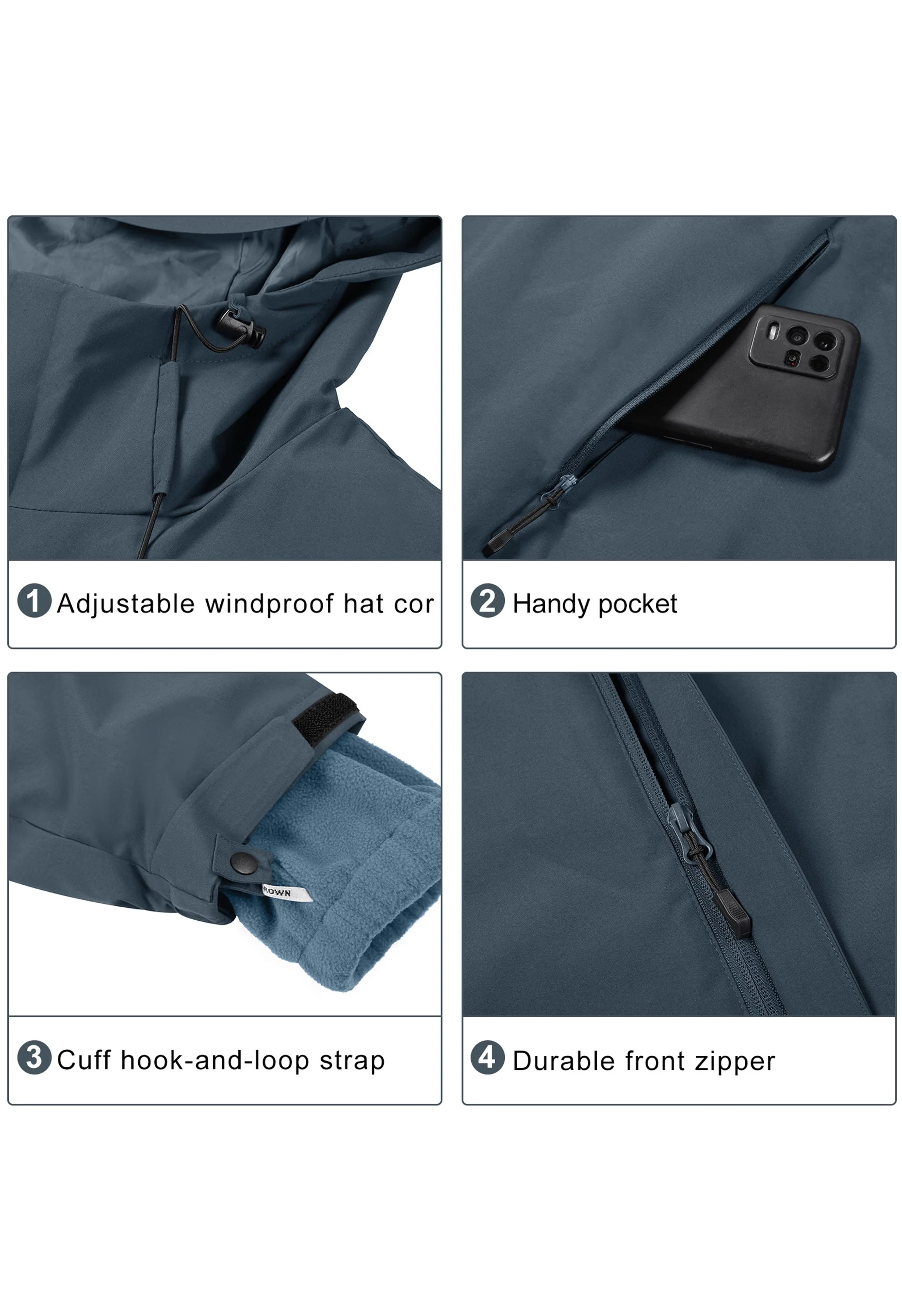 Men's Ski Gray Regular Fit Short Waterproof Windproof 3in1 Jacket - Image 3