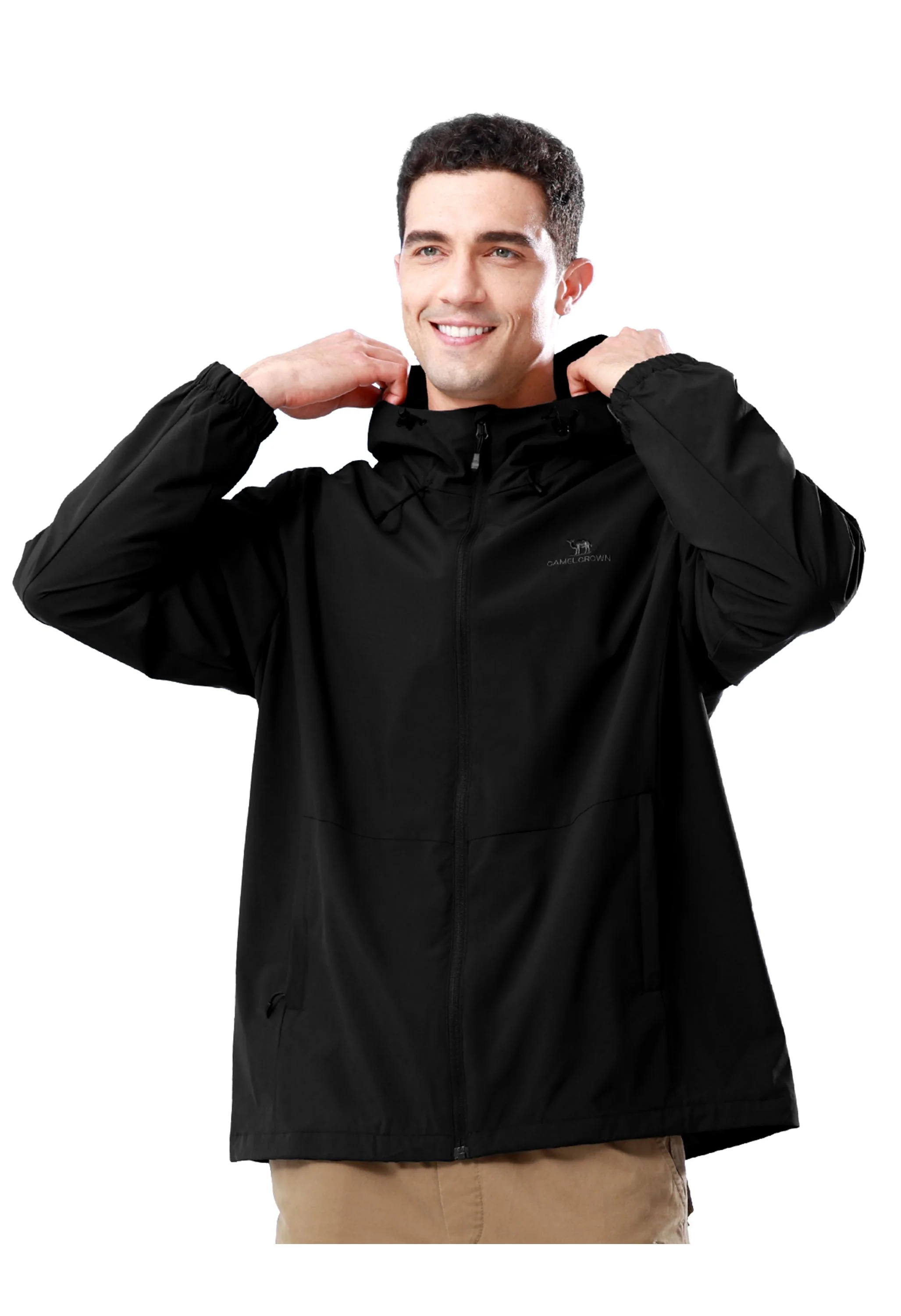 Men's Hiking Black Regular Fit Short Lightweight Waterproof Windproof Jacket - Image 2