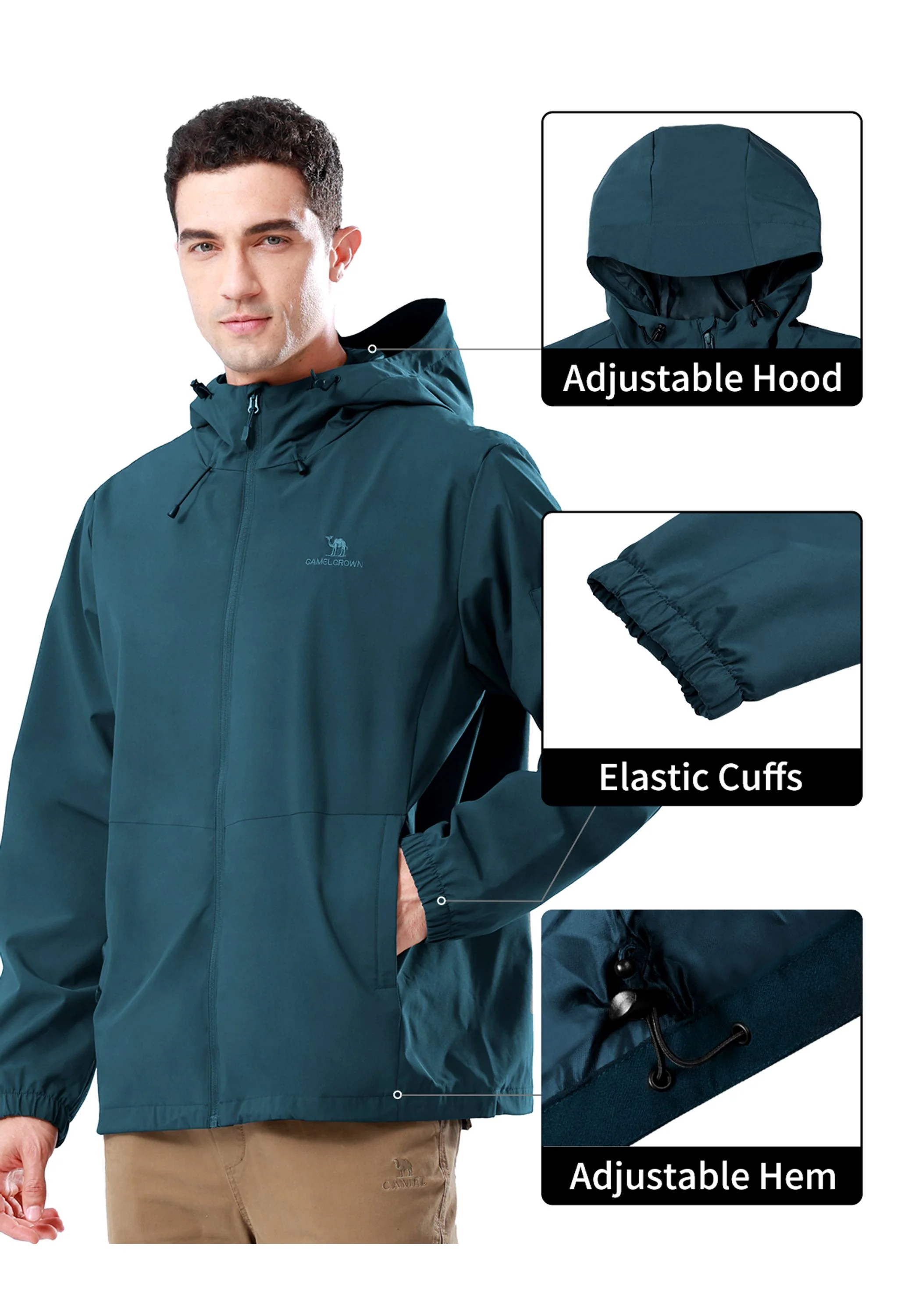 Men's Hiking Blue Regular Fit Short Lightweight Waterproof Windproof Jacket - Image 4