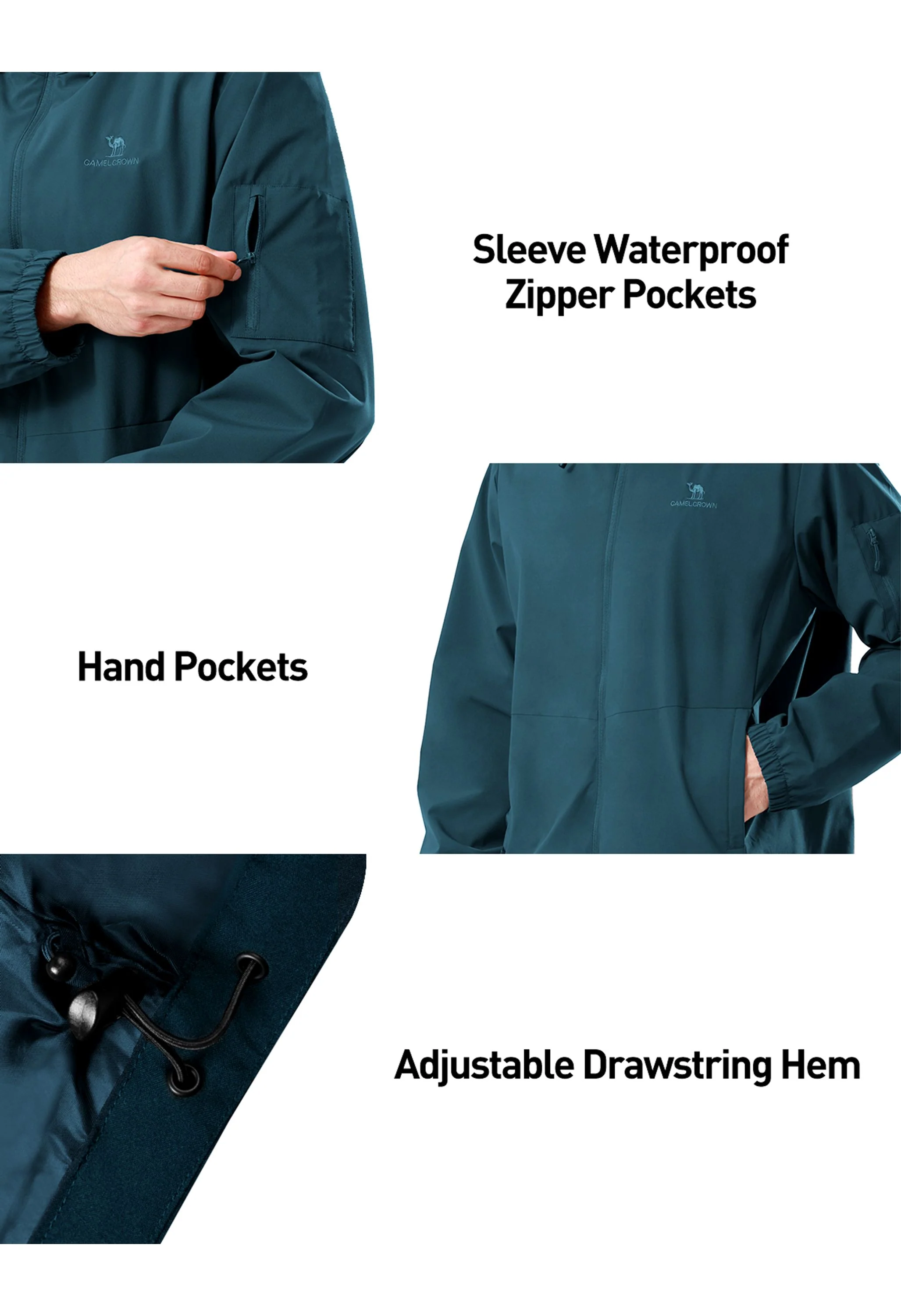 Men's Hiking Blue Regular Fit Short Lightweight Waterproof Windproof Jacket - Image 6