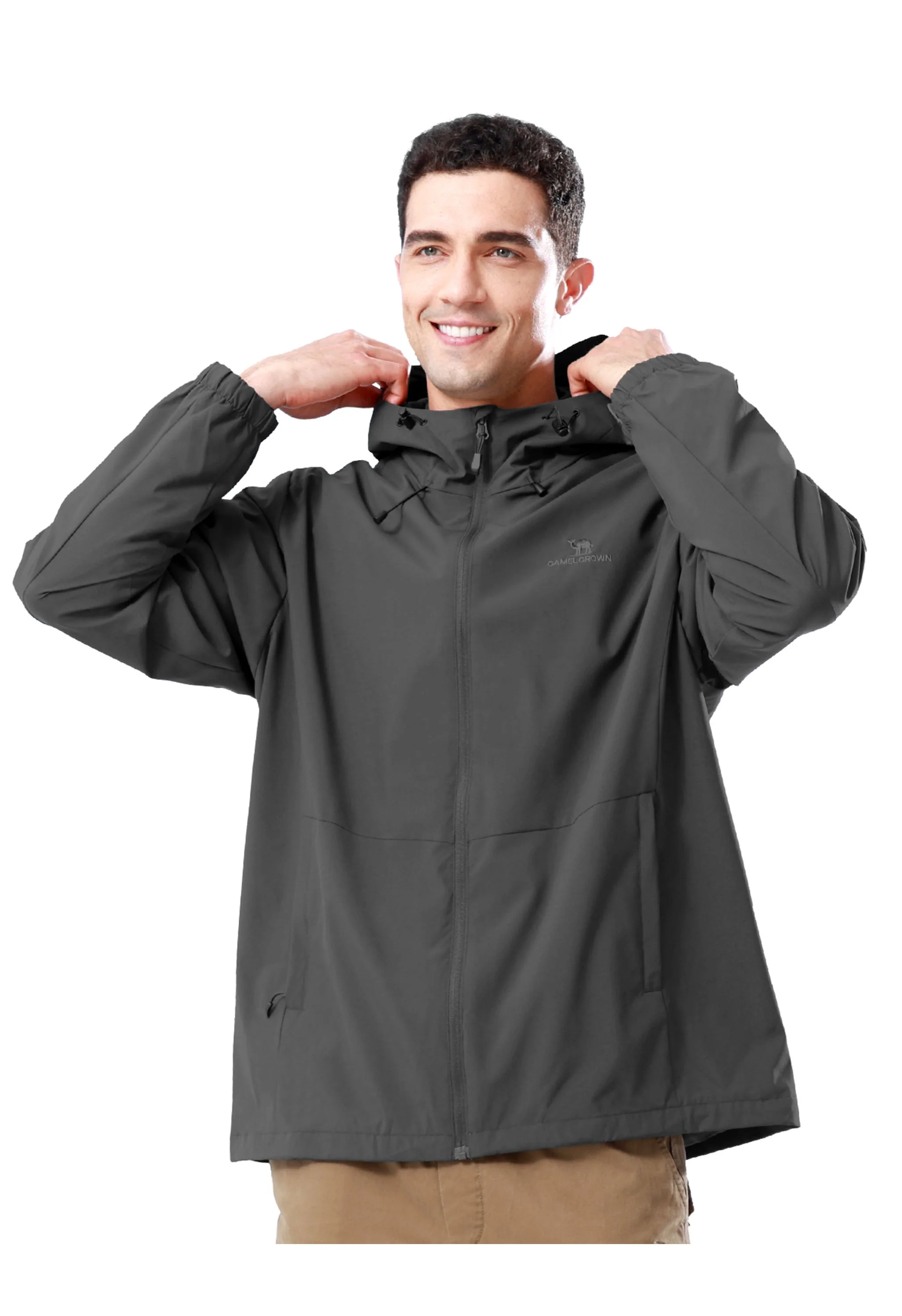 Men's Hiking Gray Regular Fit Short Lightweight Waterproof Windproof Jacket - Image 2