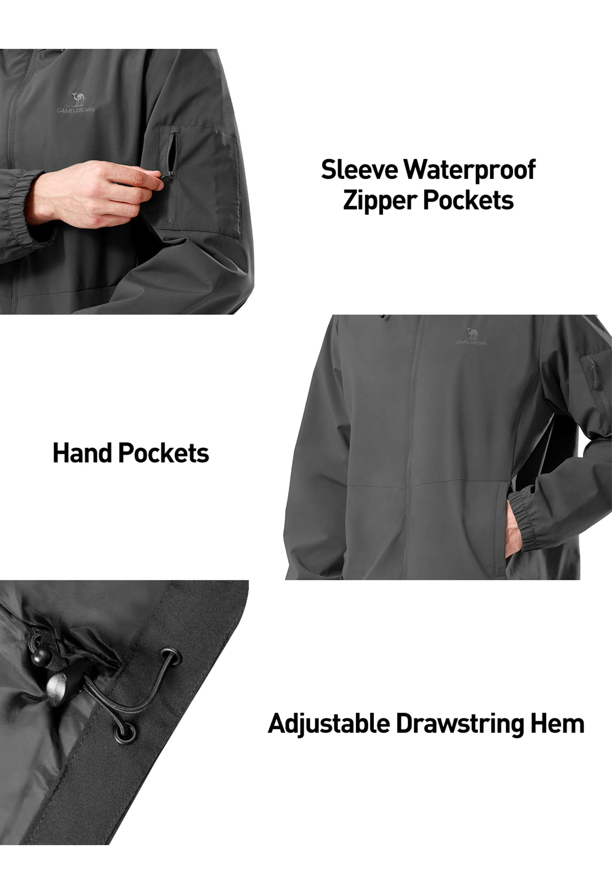 Men's Hiking Gray Regular Fit Short Lightweight Waterproof Windproof Jacket - Image 6