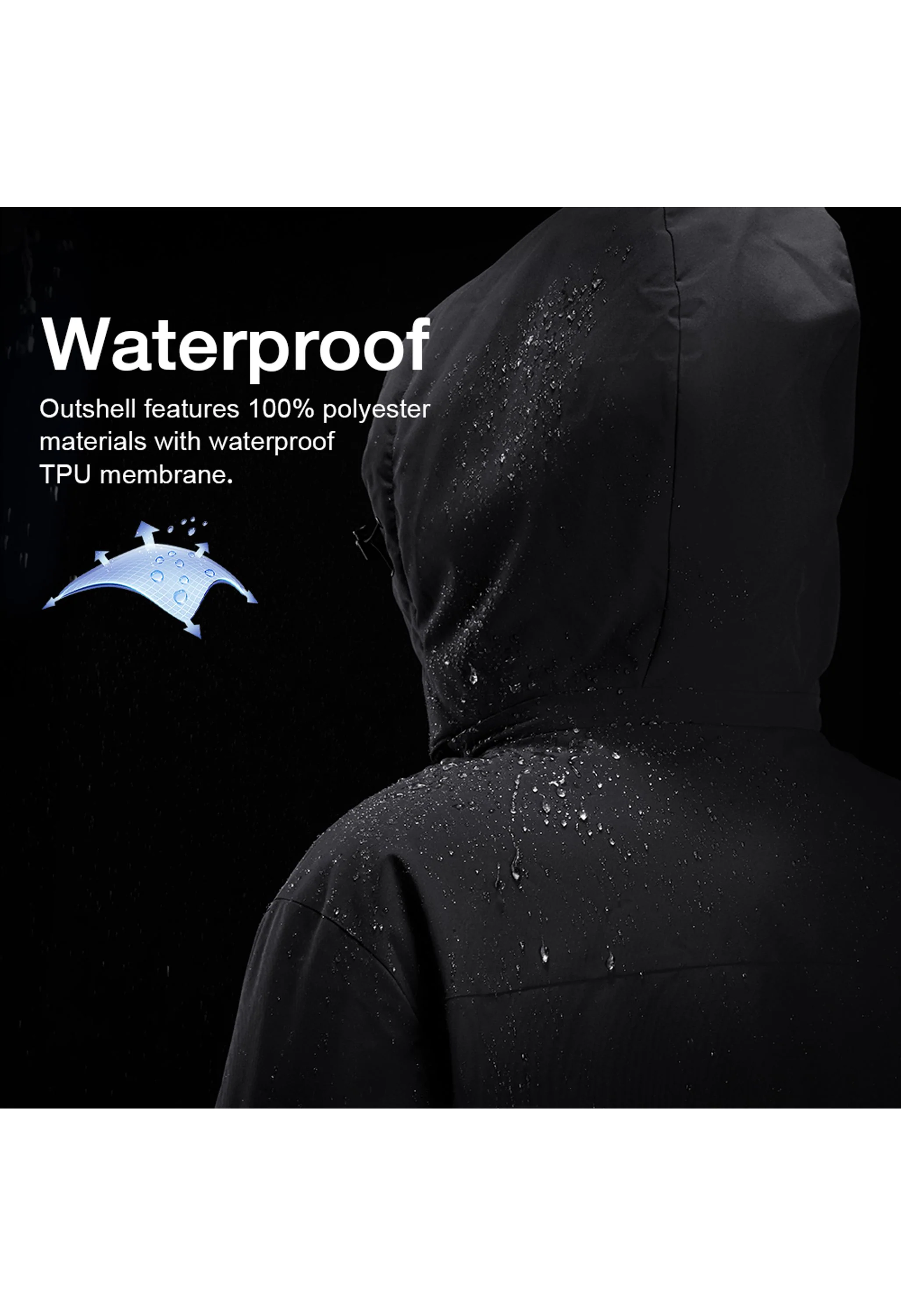 Men's Winter Black Regular Fit Short Waterproof Windproof Ski Jacket - Image 2
