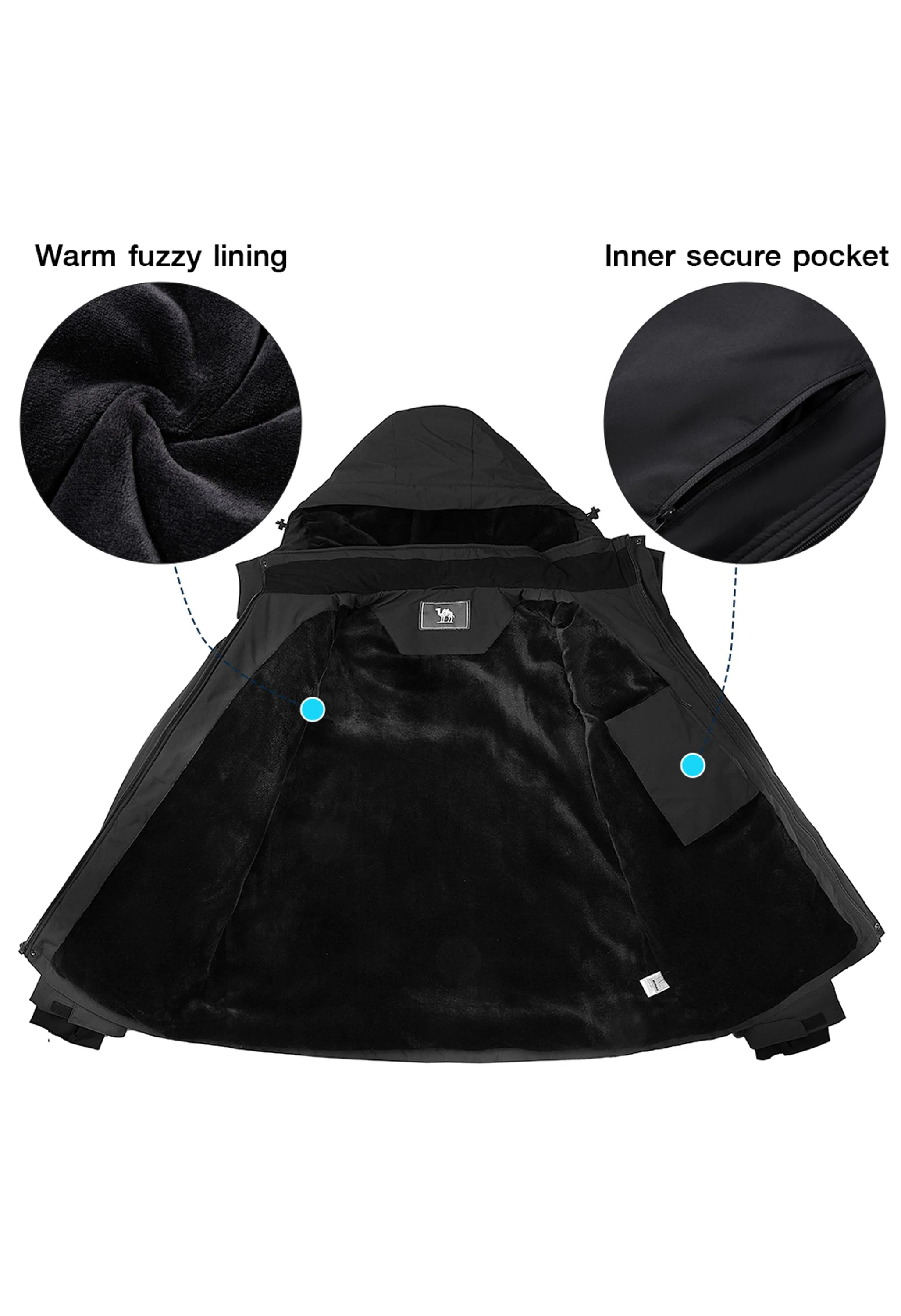 Men's Winter Black Regular Fit Short Waterproof Windproof Ski Jacket - Image 3