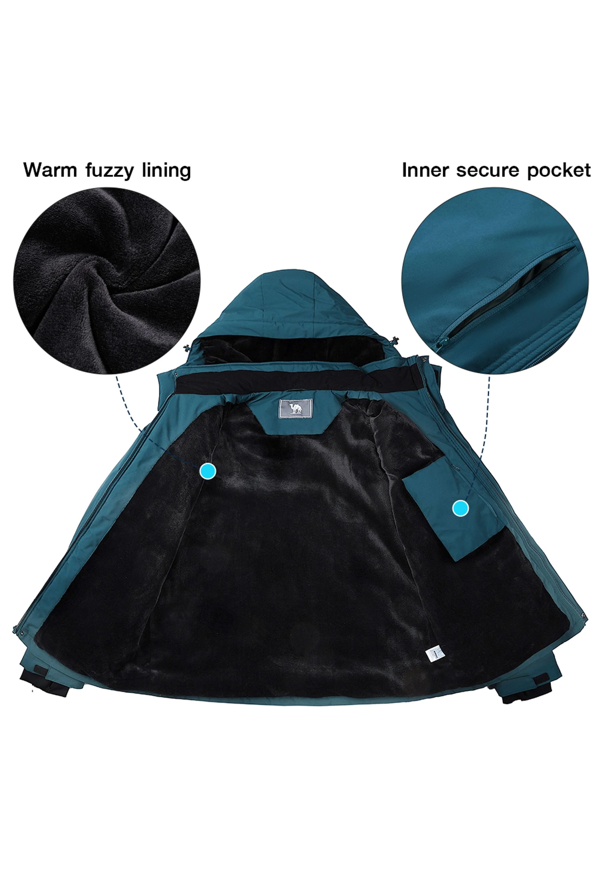 Men's Winter Blue Regular Fit Short Waterproof Windproof Ski Jacket - Image 3