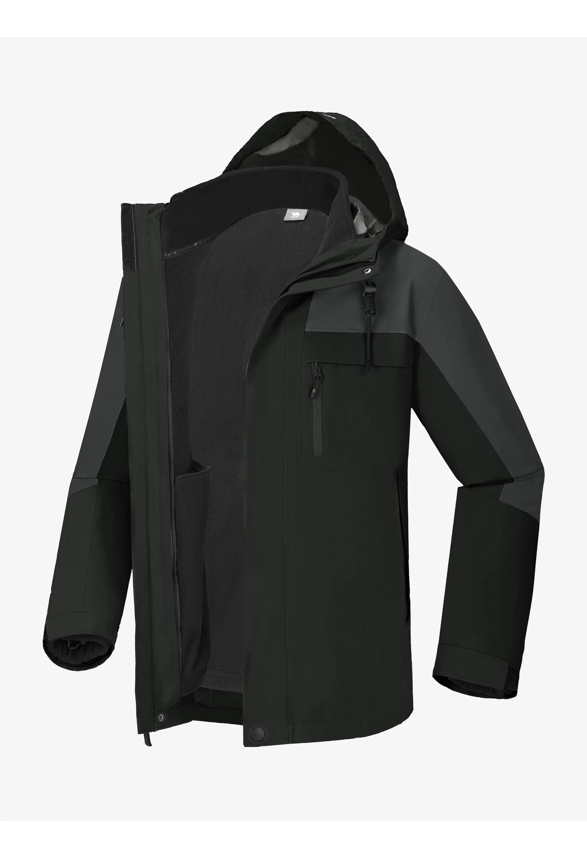 Men's Ski Black Regular Fit Short Waterproof Windproof 3in1 Jacket - Image 2