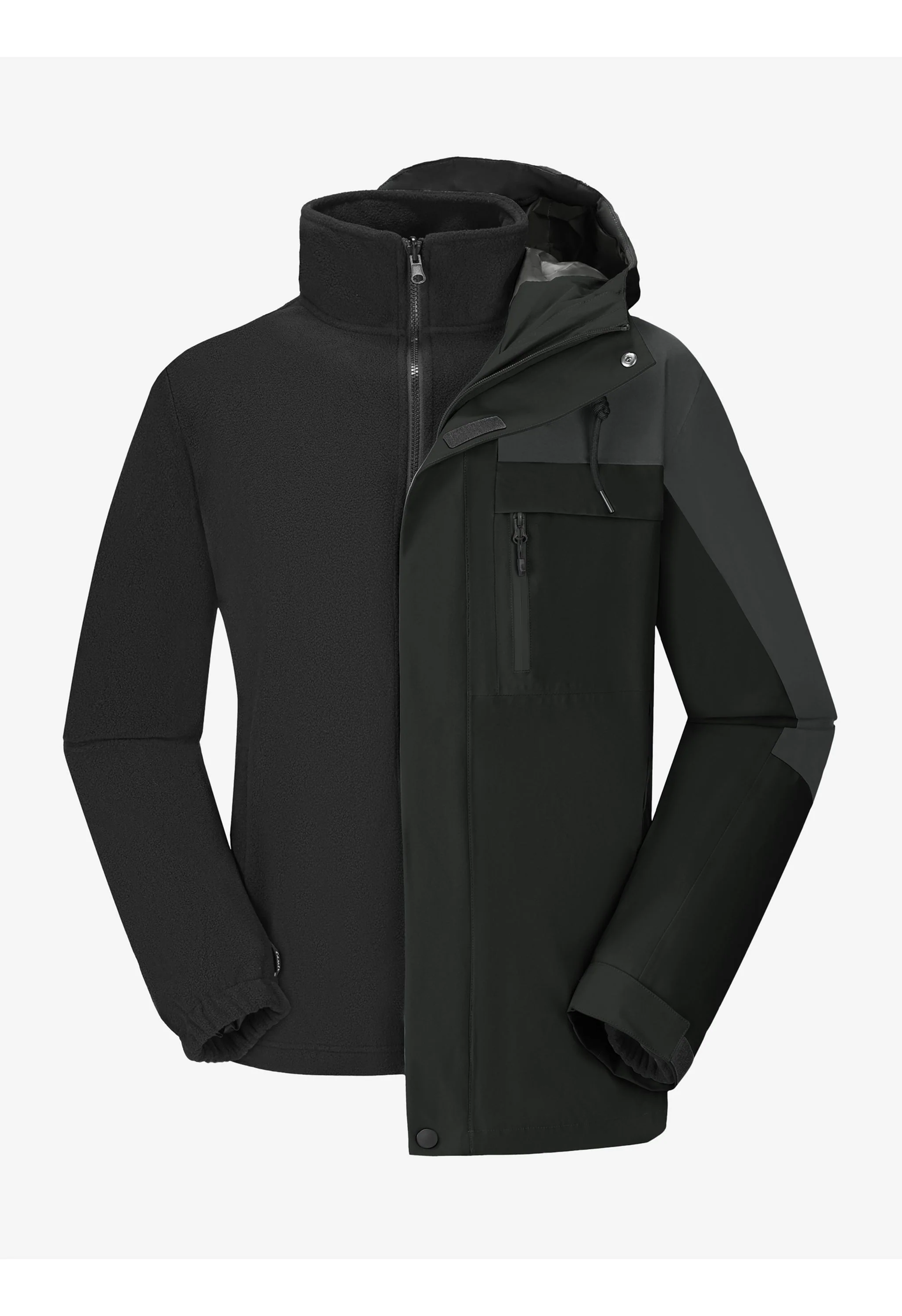 Men's Ski Black Regular Fit Short Waterproof Windproof 3in1 Jacket - Image 6