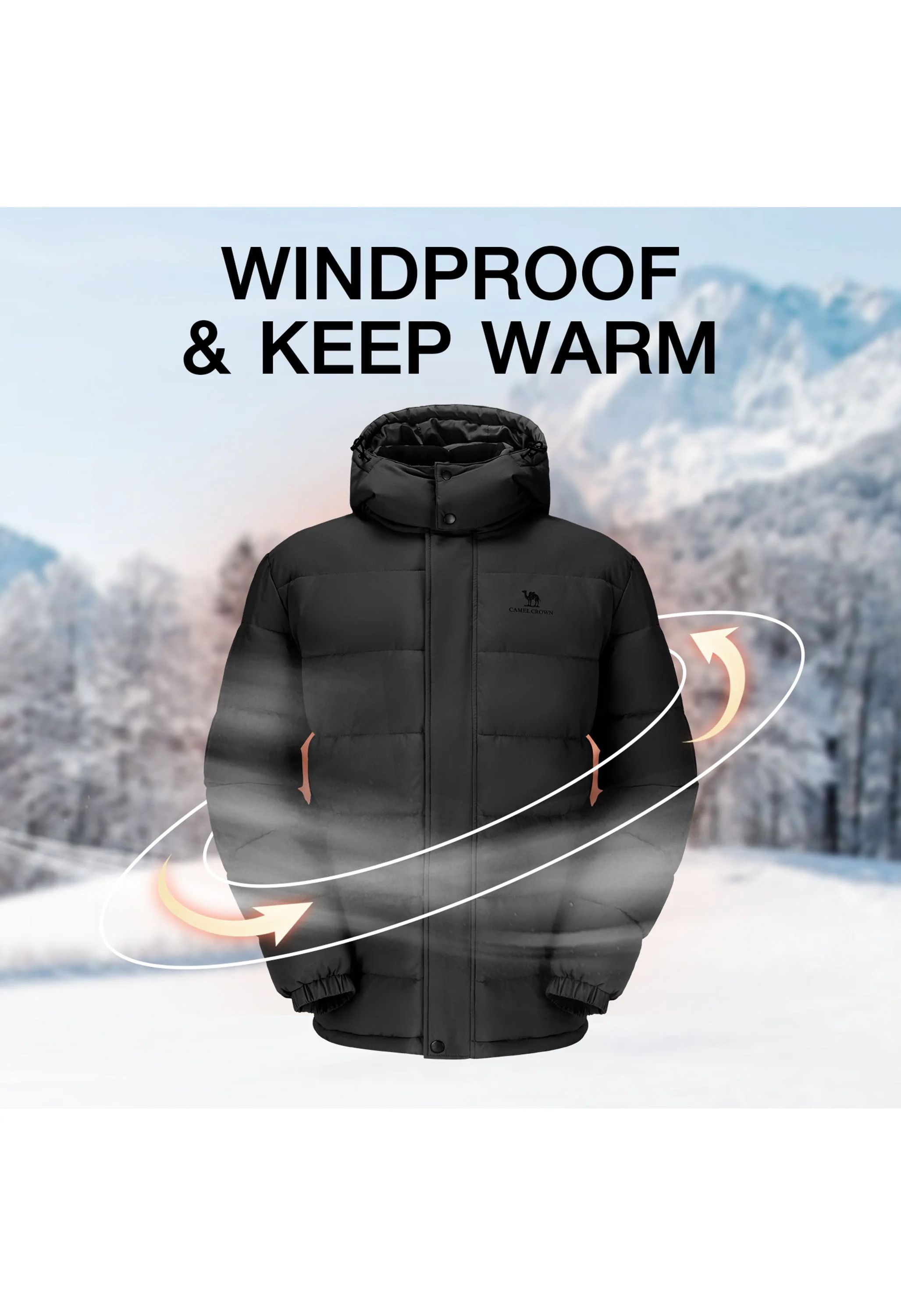 Men's Black Regular Fit Short Windproof Jacket - Image 3