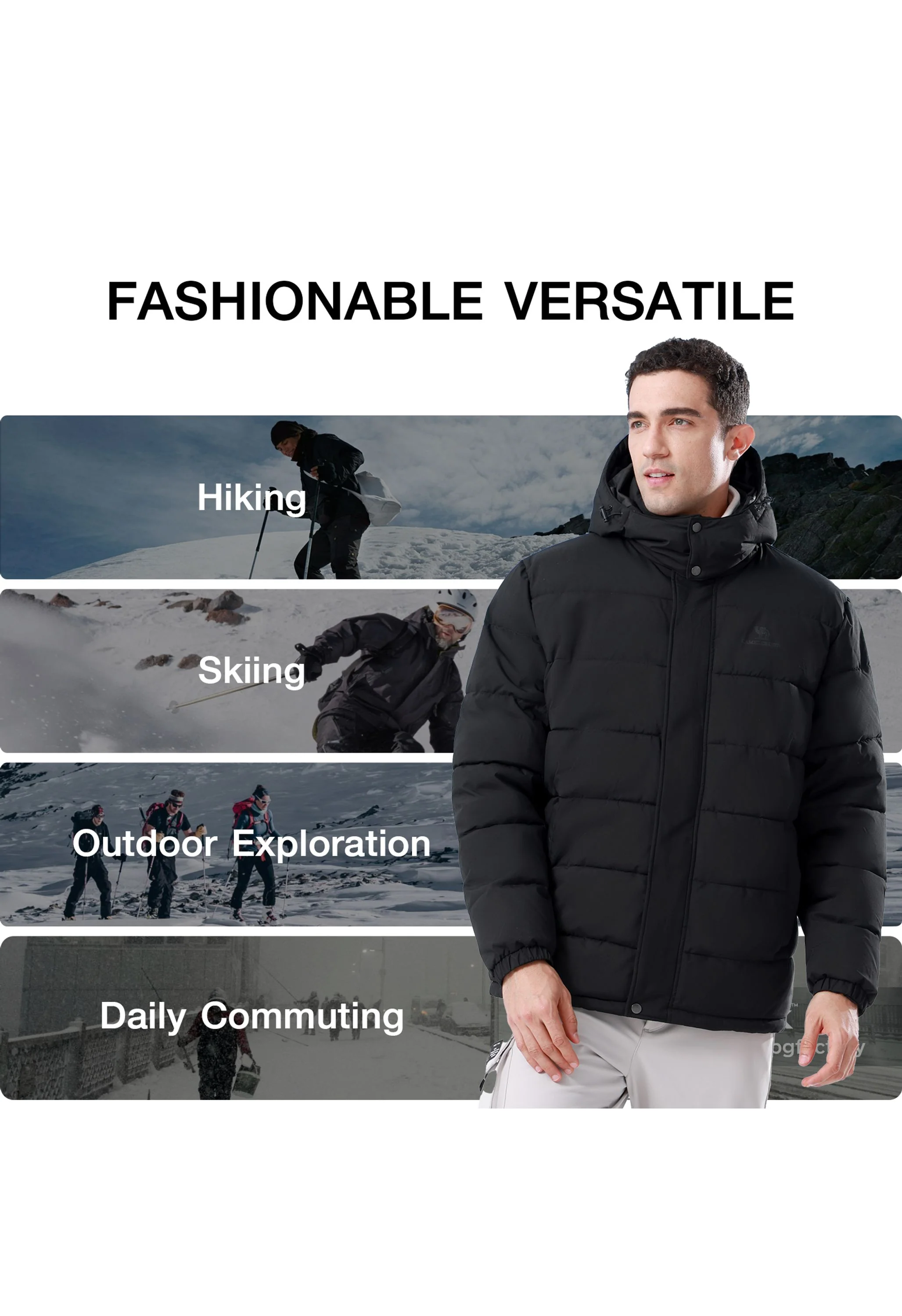 Men's Black Regular Fit Short Windproof Jacket - Image 4