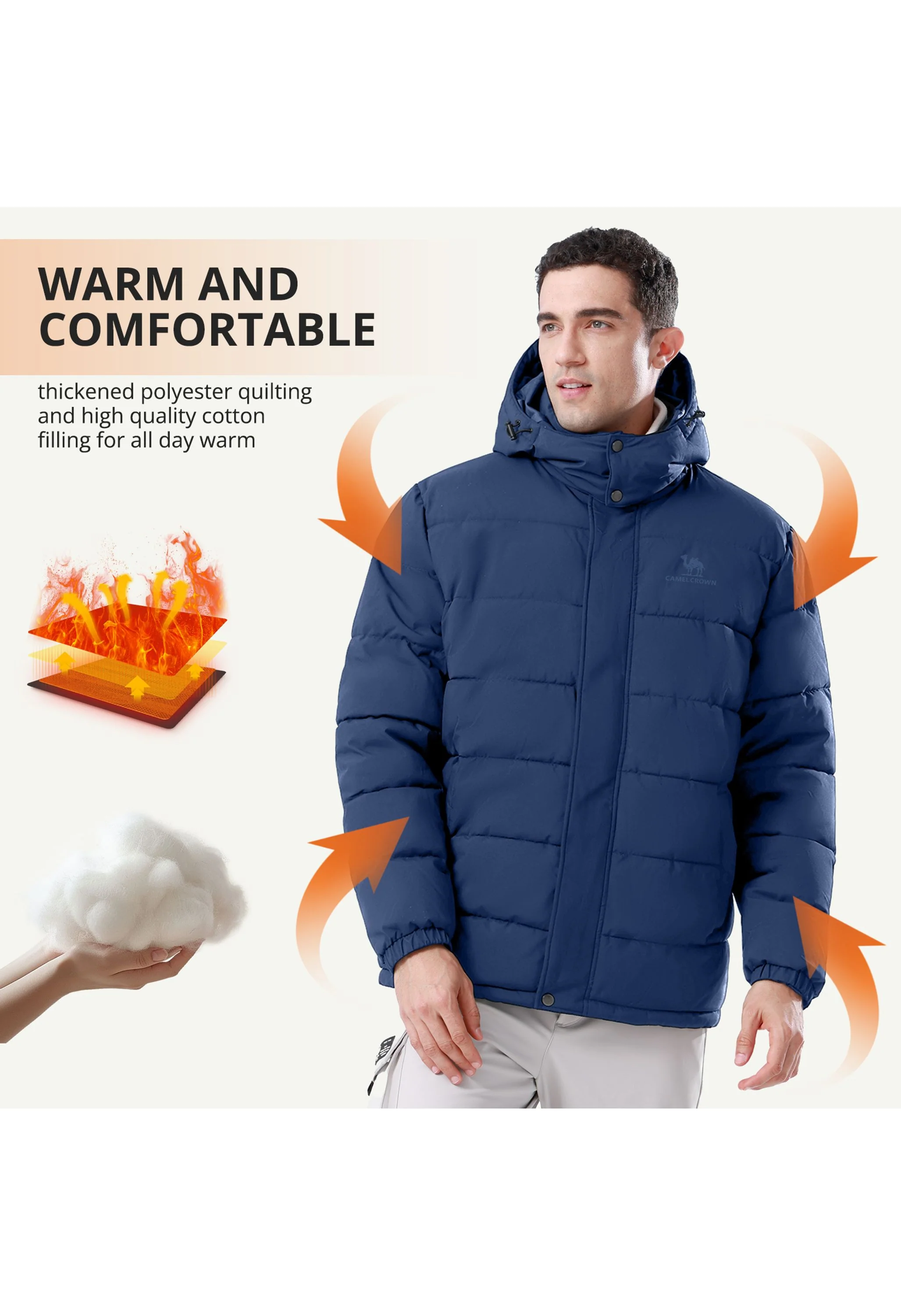 Men's Blue Regular Fit Short Windproof Jacket - Image 4