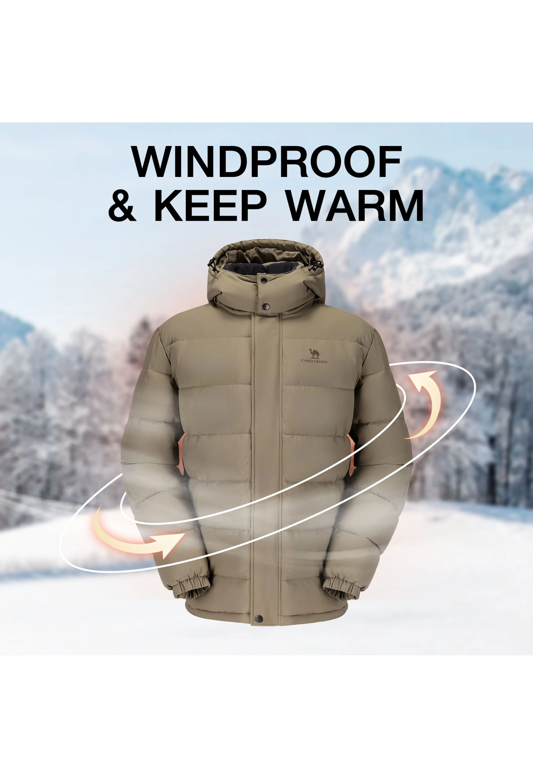 Men's Brown Regular Fit Short Windproof Jacket - Image 3