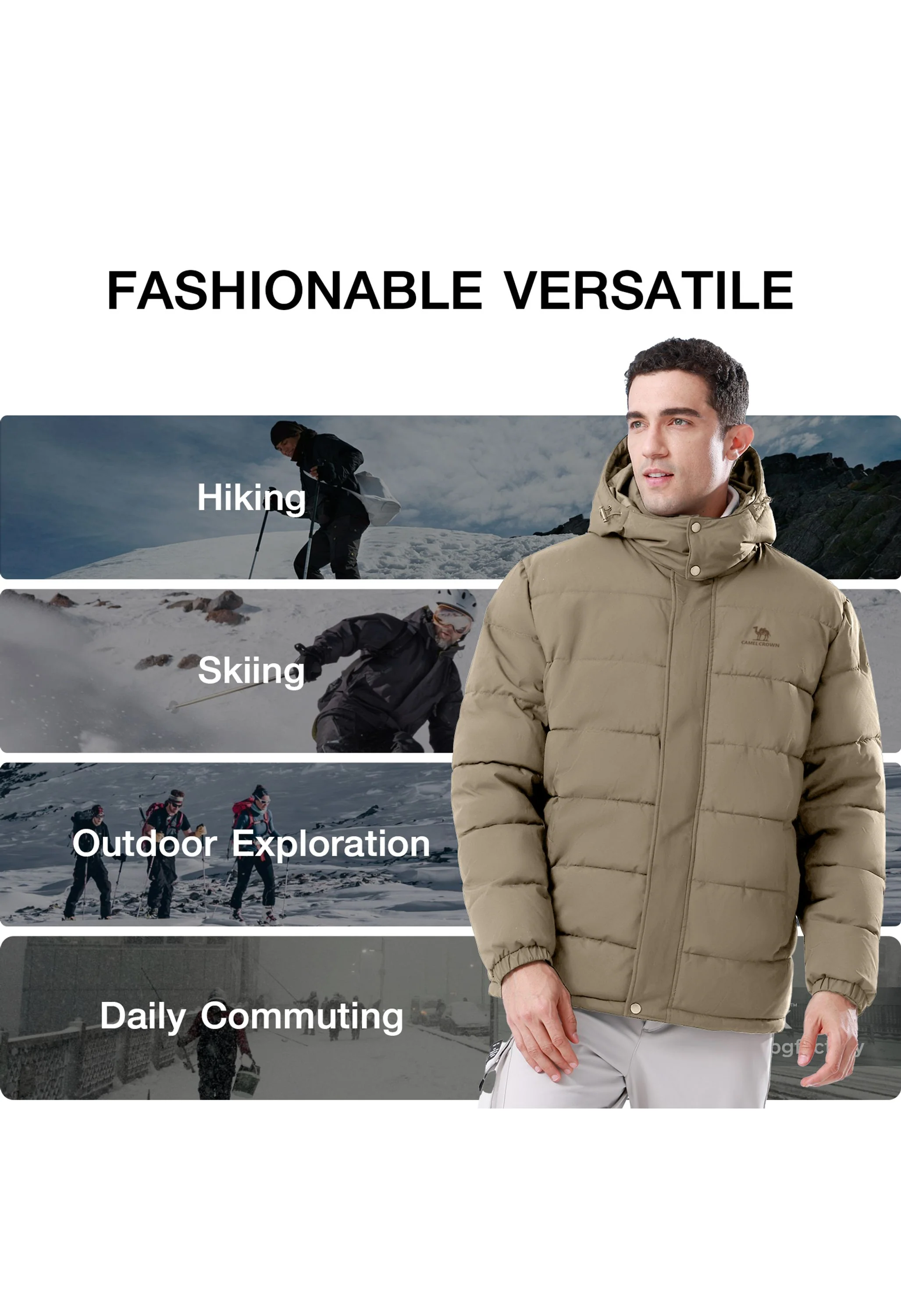 Men's Brown Regular Fit Short Windproof Jacket - Image 4
