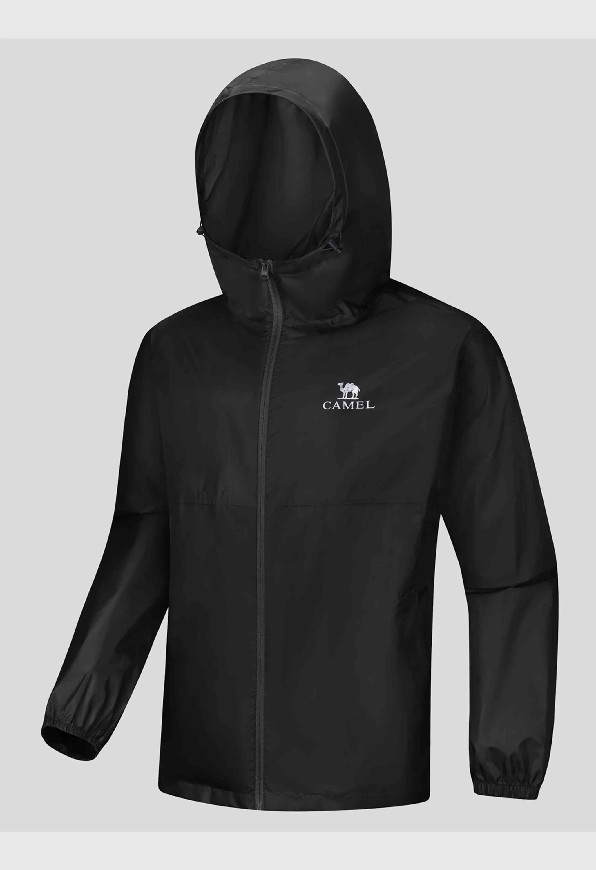 CAMEL CROWN Men's Spring Black Regular Fit Short Lightweight Hiking Watreproof Raincoat - Image 3