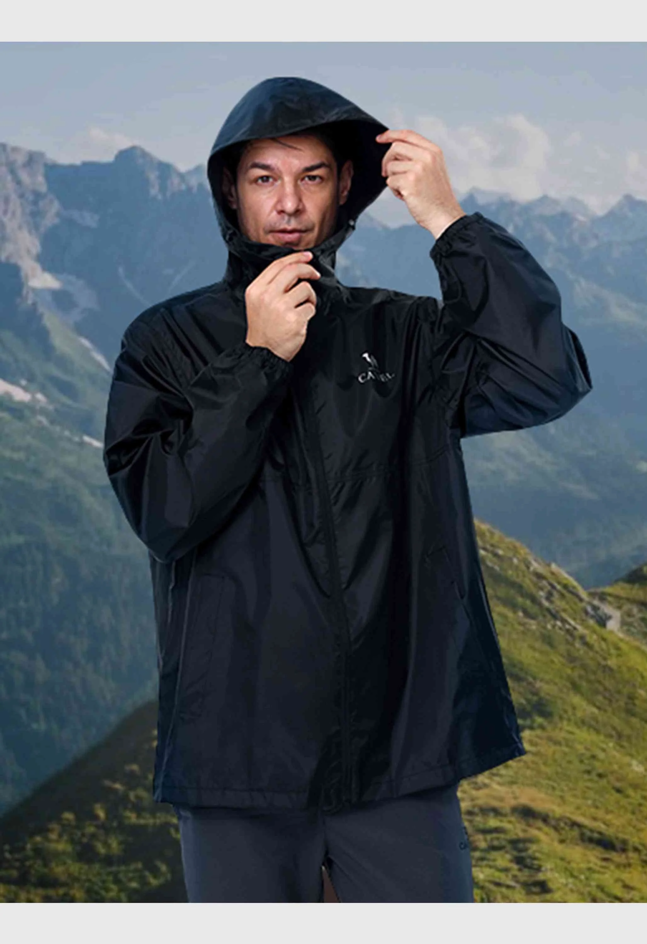 CAMEL CROWN Men's Spring Black Regular Fit Short Lightweight Hiking Watreproof Raincoat - Image 6