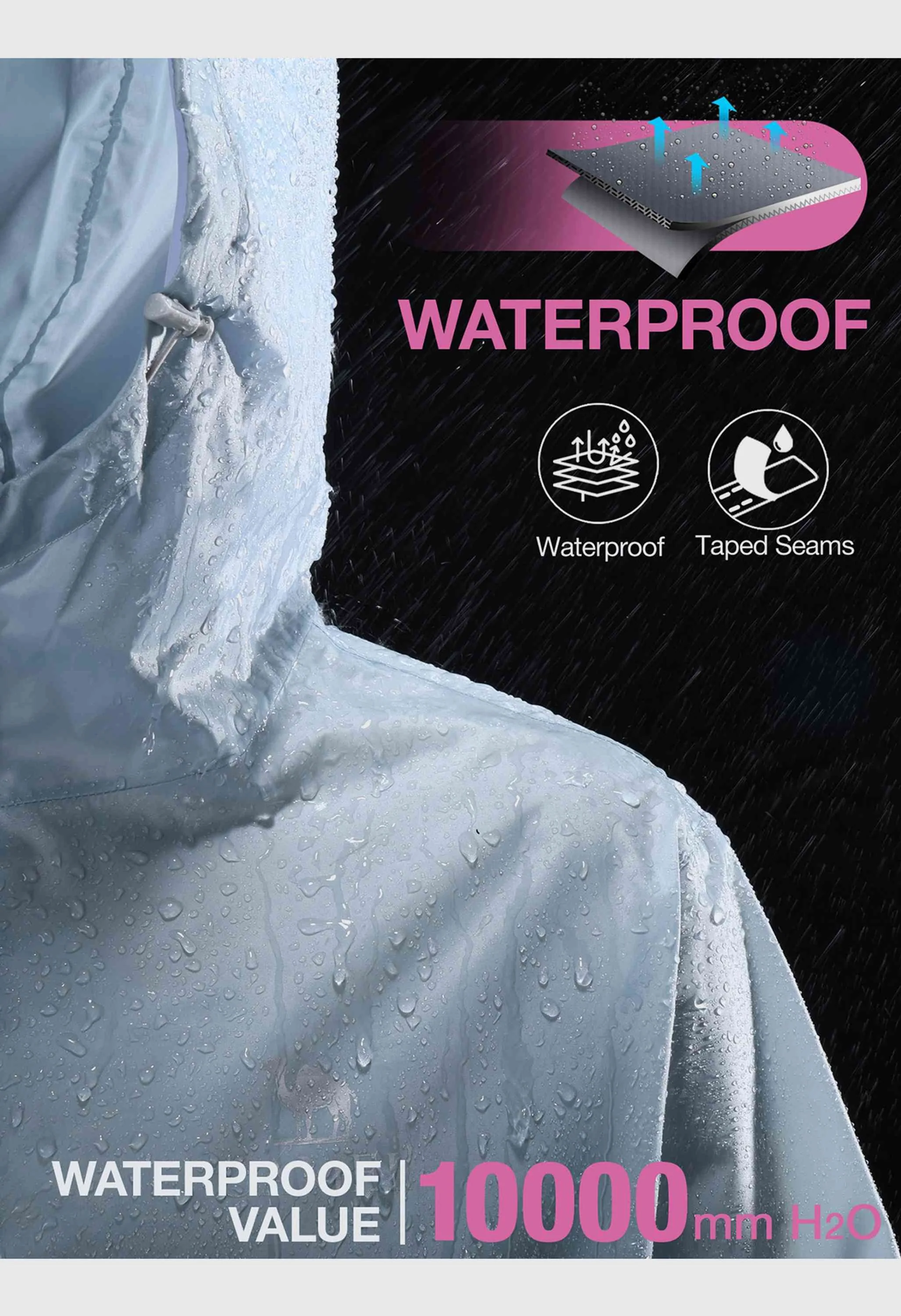 CAMEL CROWN Men's Spring Gray Regular Fit Short Lightweight Hiking Watreproof Raincoat - Image 7