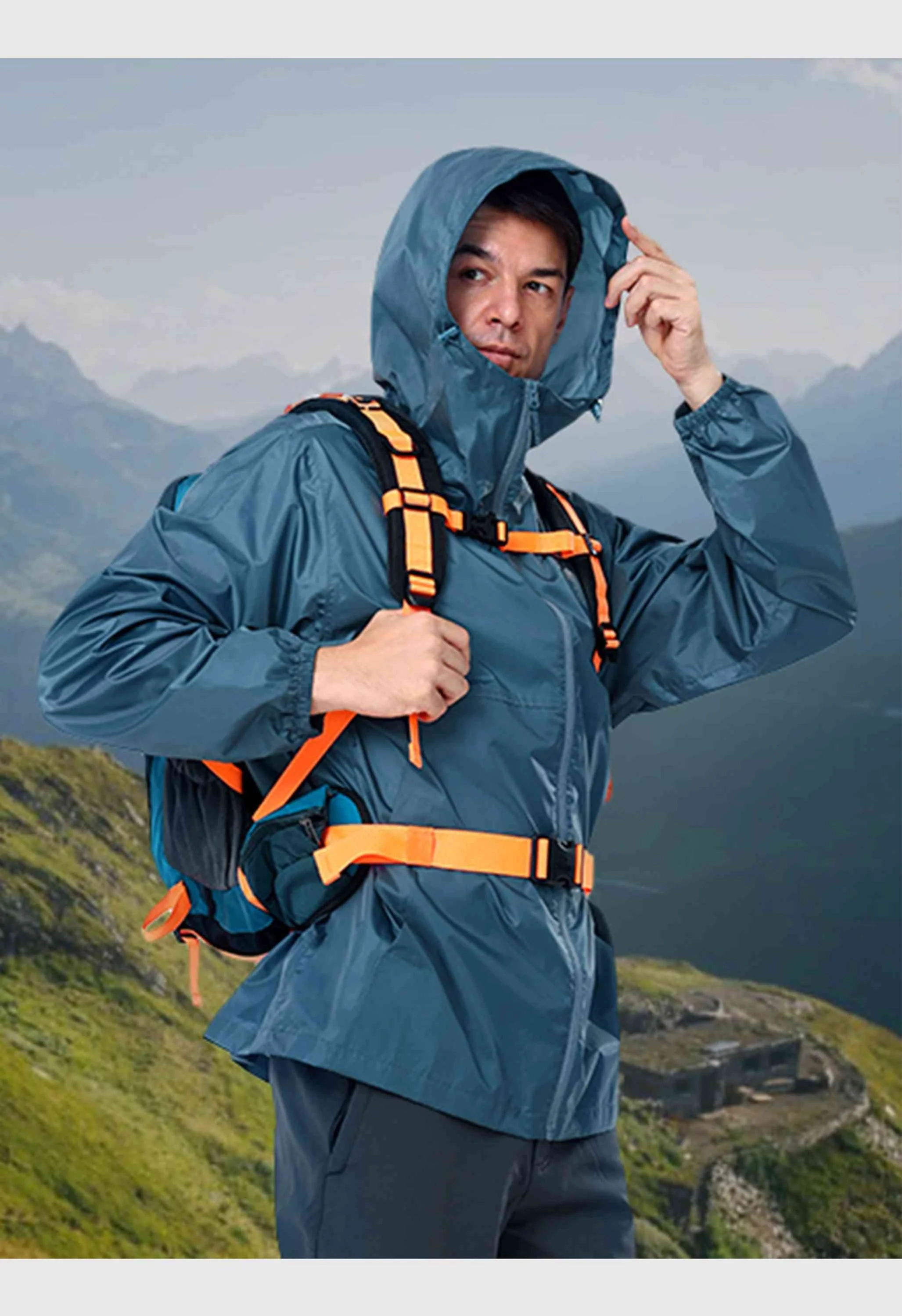 CAMEL CROWN Men's Spring Green Regular Fit Short Lightweight Hiking Watreproof Raincoat - Image 6