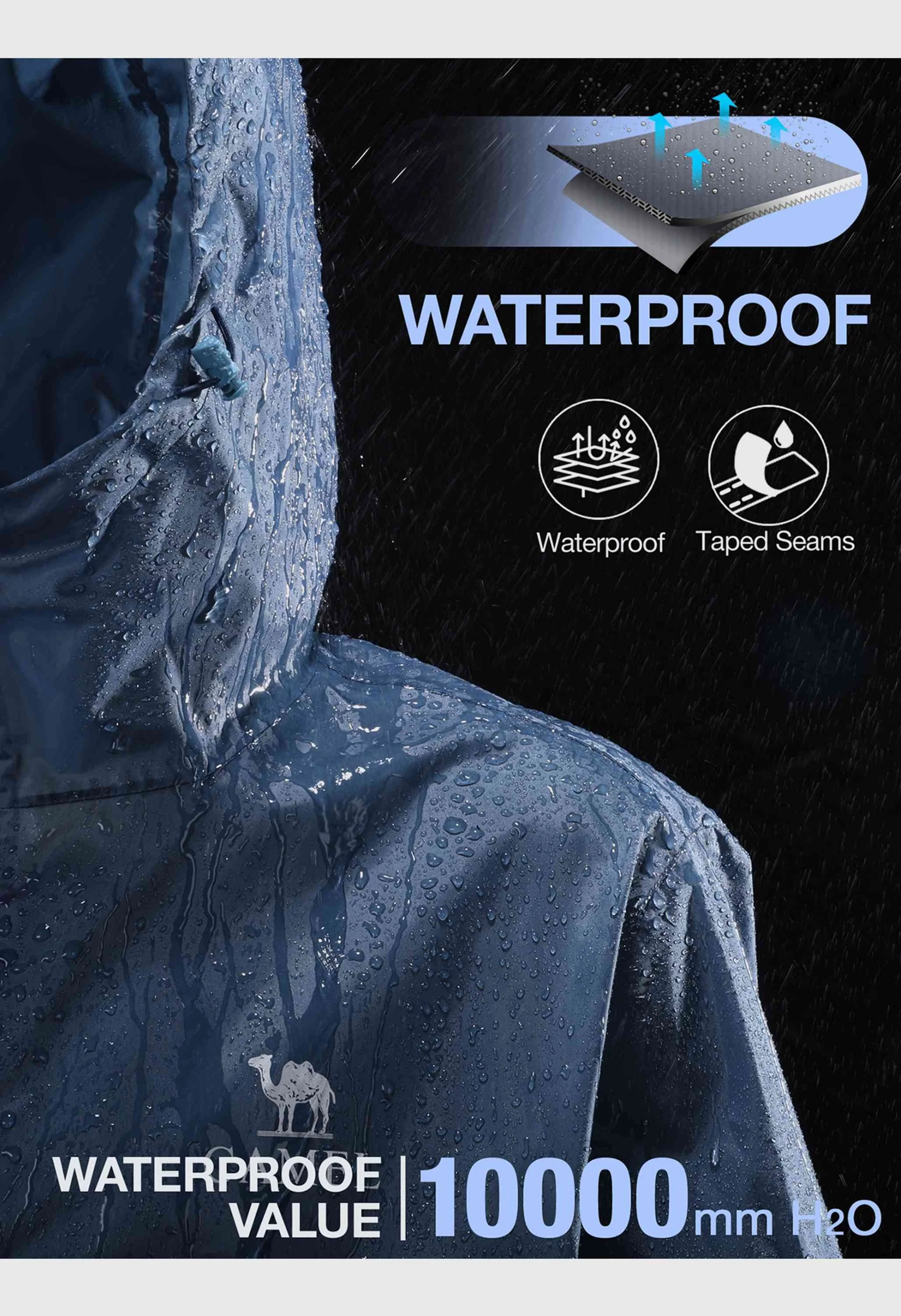 CAMEL CROWN Men's Spring Green Regular Fit Short Lightweight Hiking Watreproof Raincoat - Image 7
