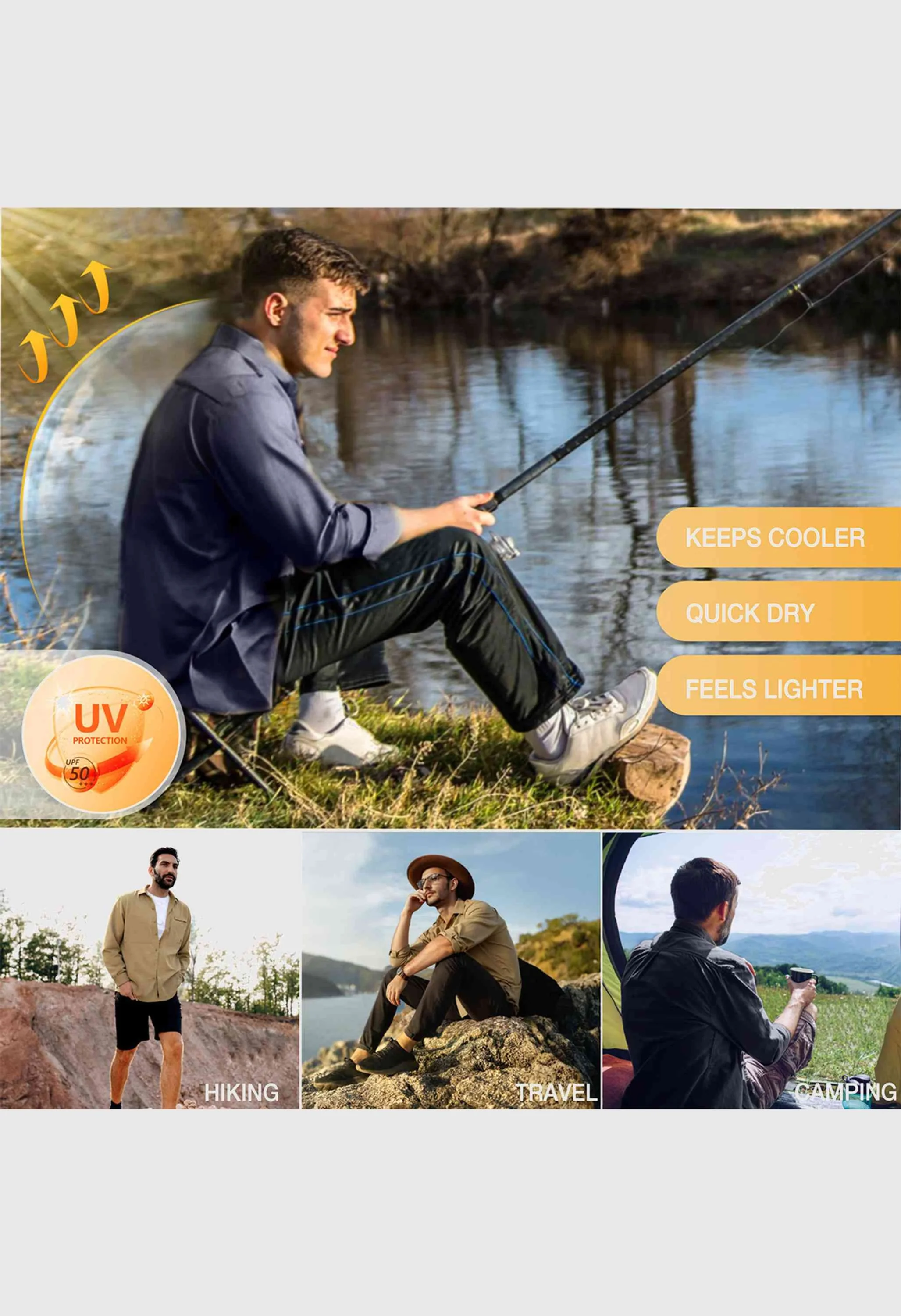 CAMEL CROWN Men's Spring Blue Long Sleeve Sun Protection Outdoor Cool Fishing Work Shirts - Image 7