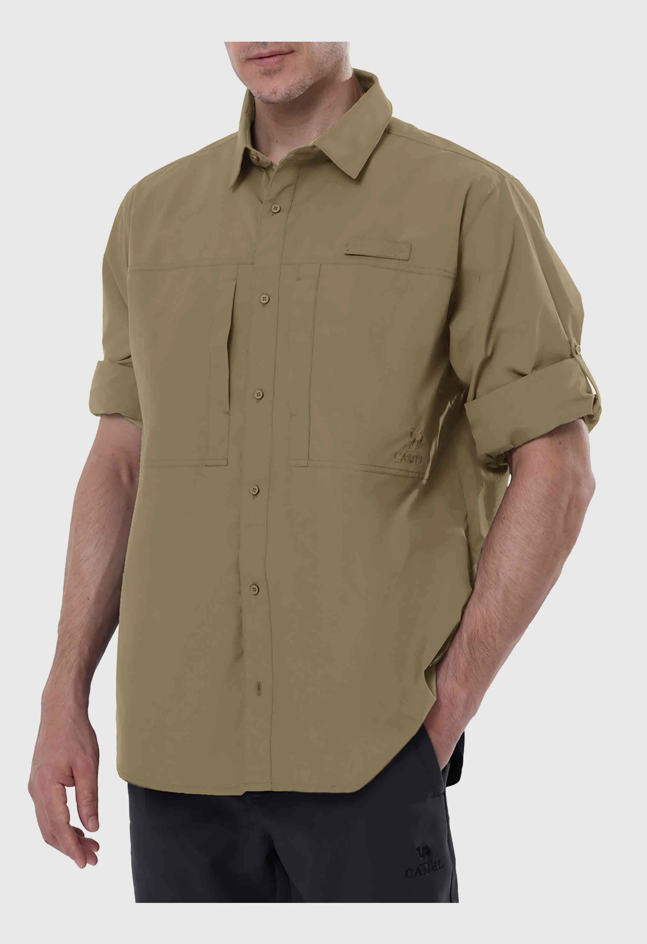 CAMEL CROWN Men's Spring Brown Long Sleeve Sun Protection Outdoor Cool Fishing Work Shirts - Image 2