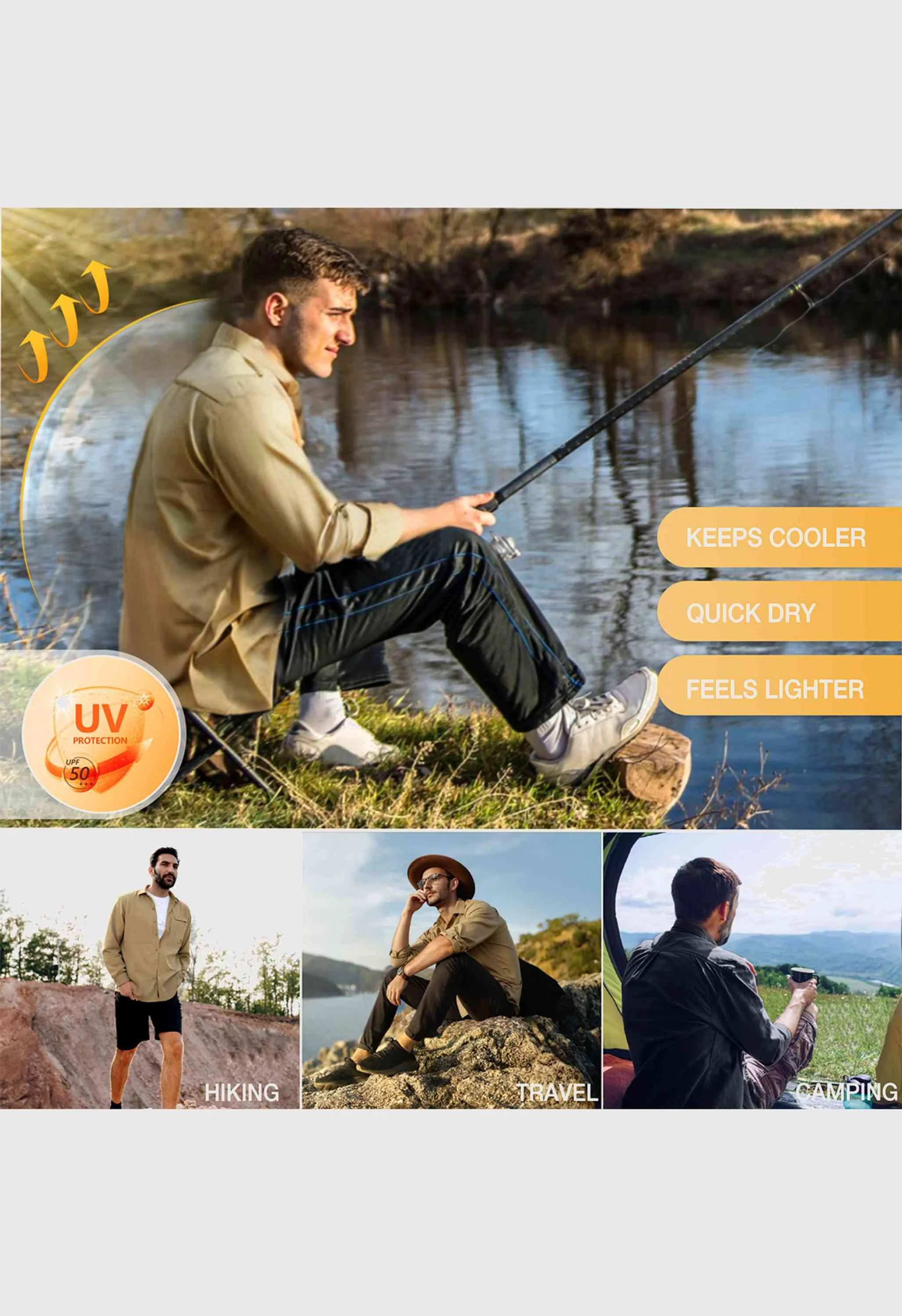 CAMEL CROWN Men's Spring Brown Long Sleeve Sun Protection Outdoor Cool Fishing Work Shirts - Image 7