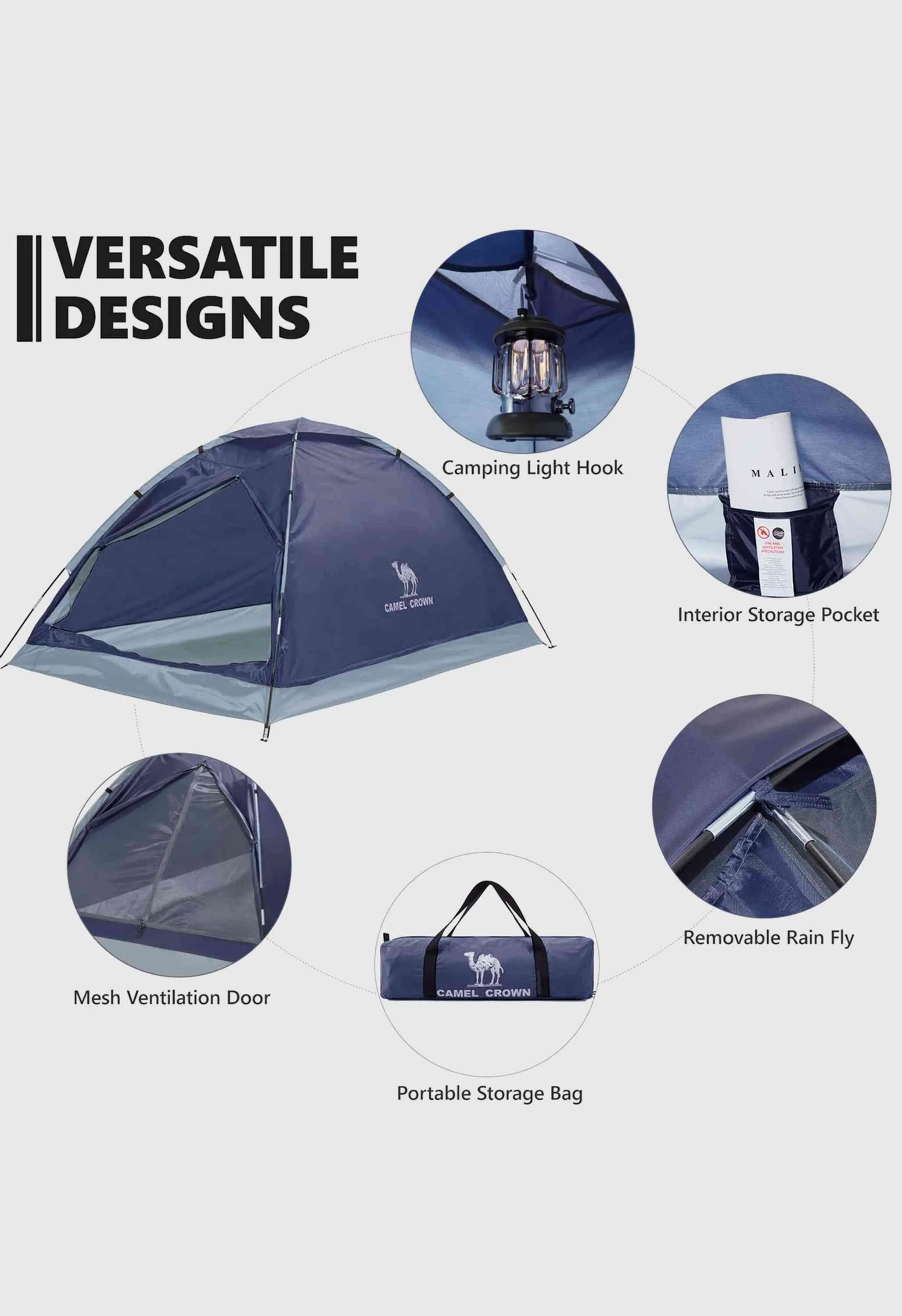 CAMEL CROWN 2 Person Easy Setup Outdoor Tents Water Resistant Lightweight Hiking Traveling Camping Tent - Image 3
