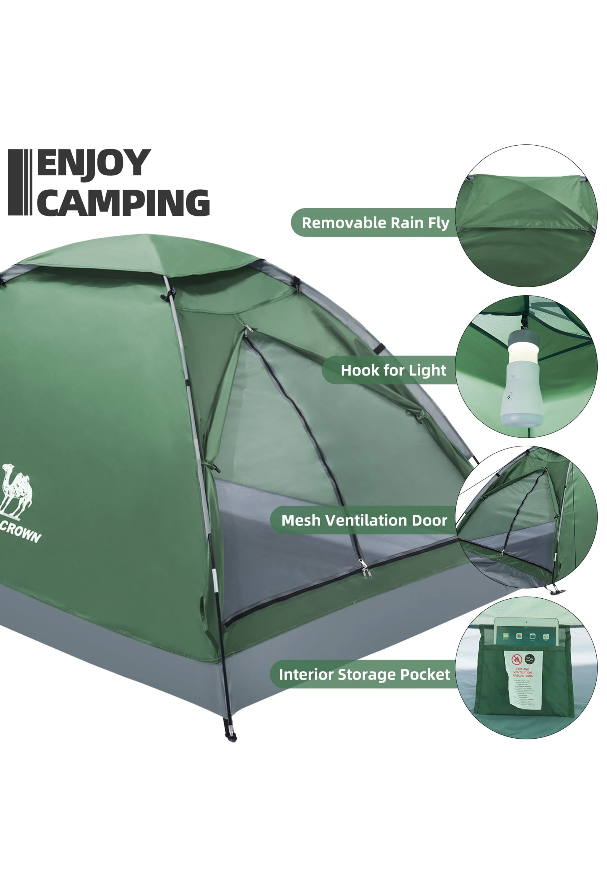 CAMEL CROWN 2 Person Easy Setup Outdoor Tents Water Resistant Lightweight Hiking Traveling Camping Tent - Image 3
