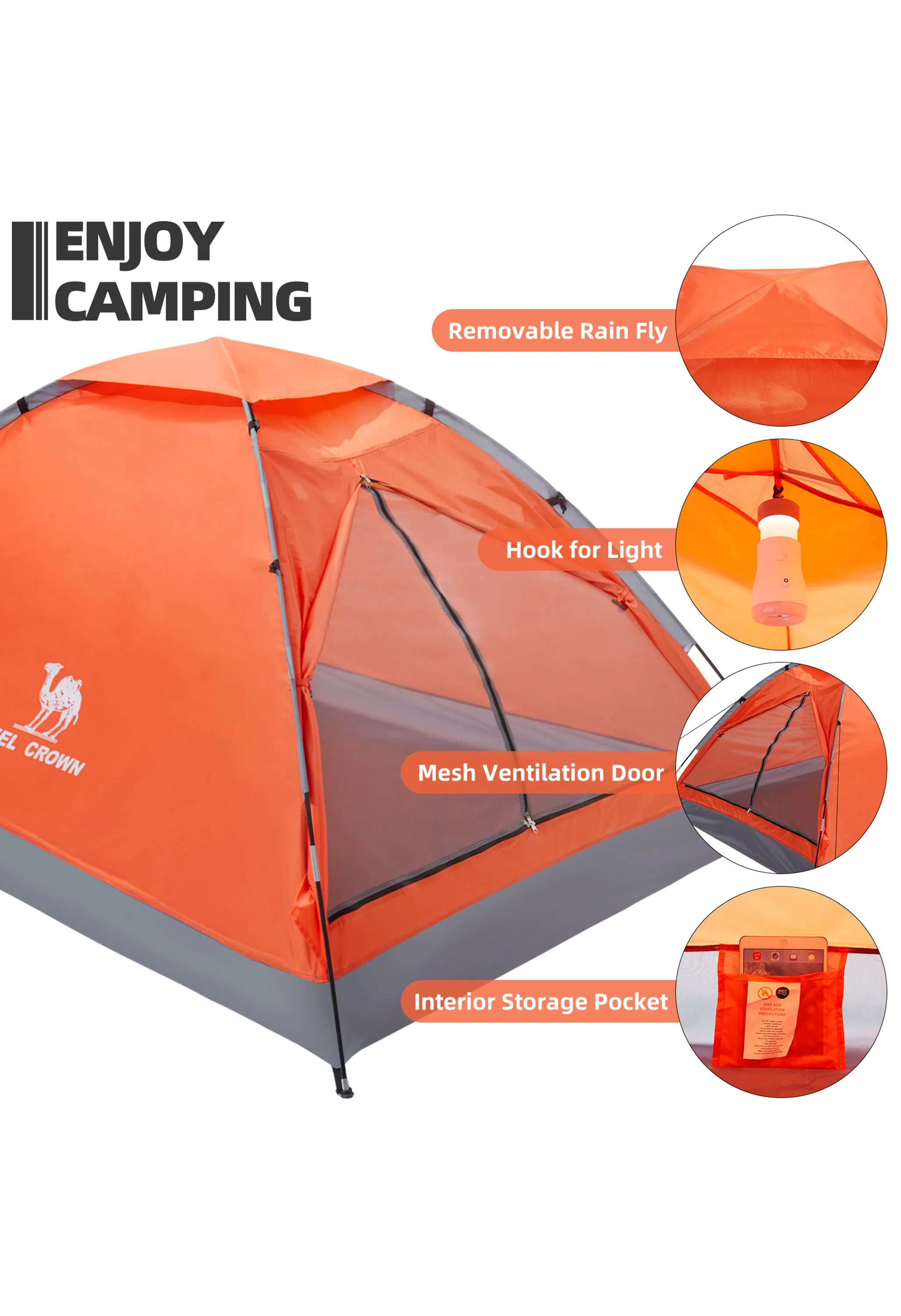 CAMEL CROWN 2 Person Easy Setup Outdoor Tents Water Resistant Lightweight Hiking Traveling Camping Tent - Image 3