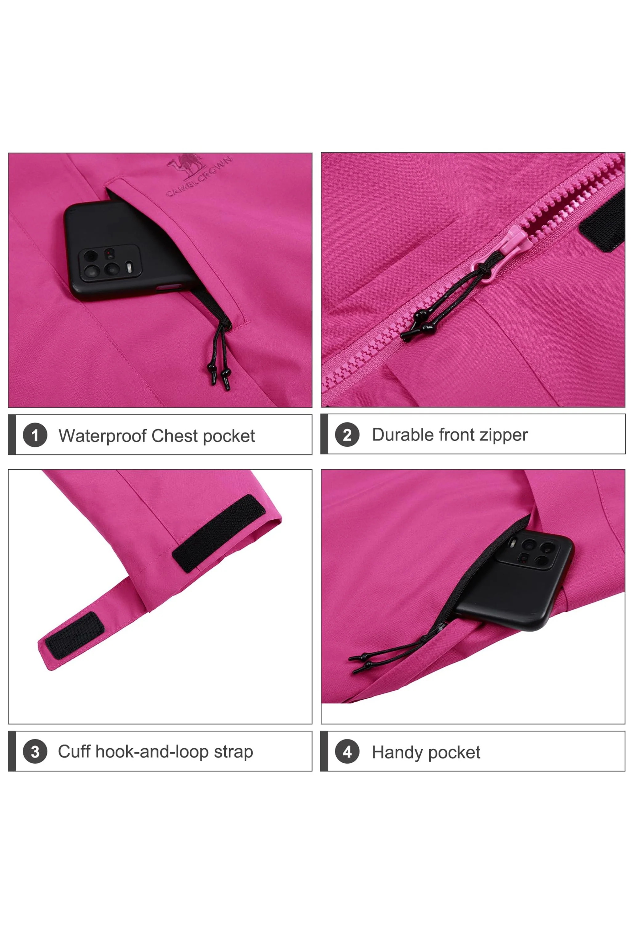 Women's Ski Red Regular Fit Short Waterproof Windproof 3in1 Jacket - Image 7