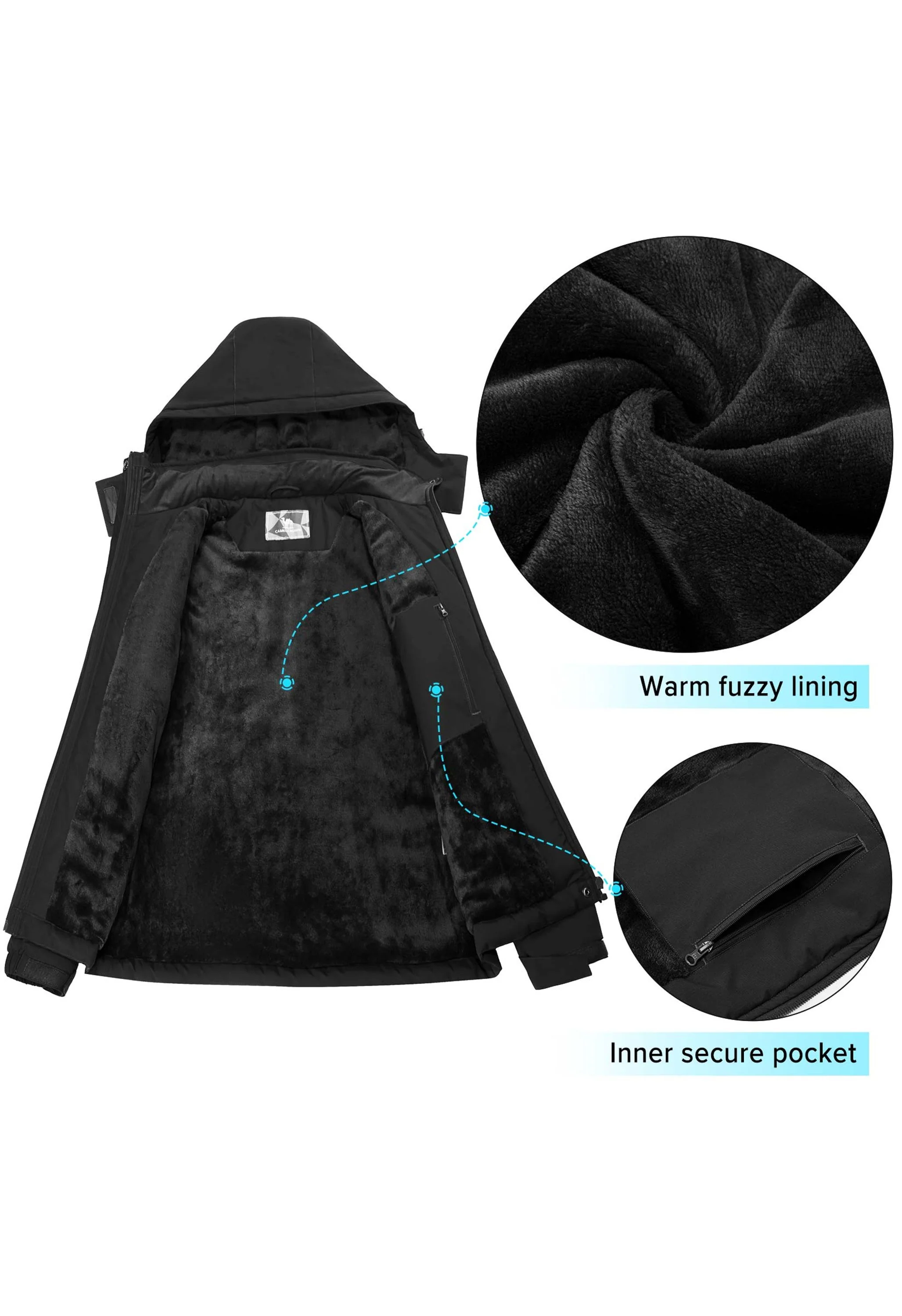 Women's Winter Black Regular Fit Short Waterproof Windproof Ski Jacket - Image 2