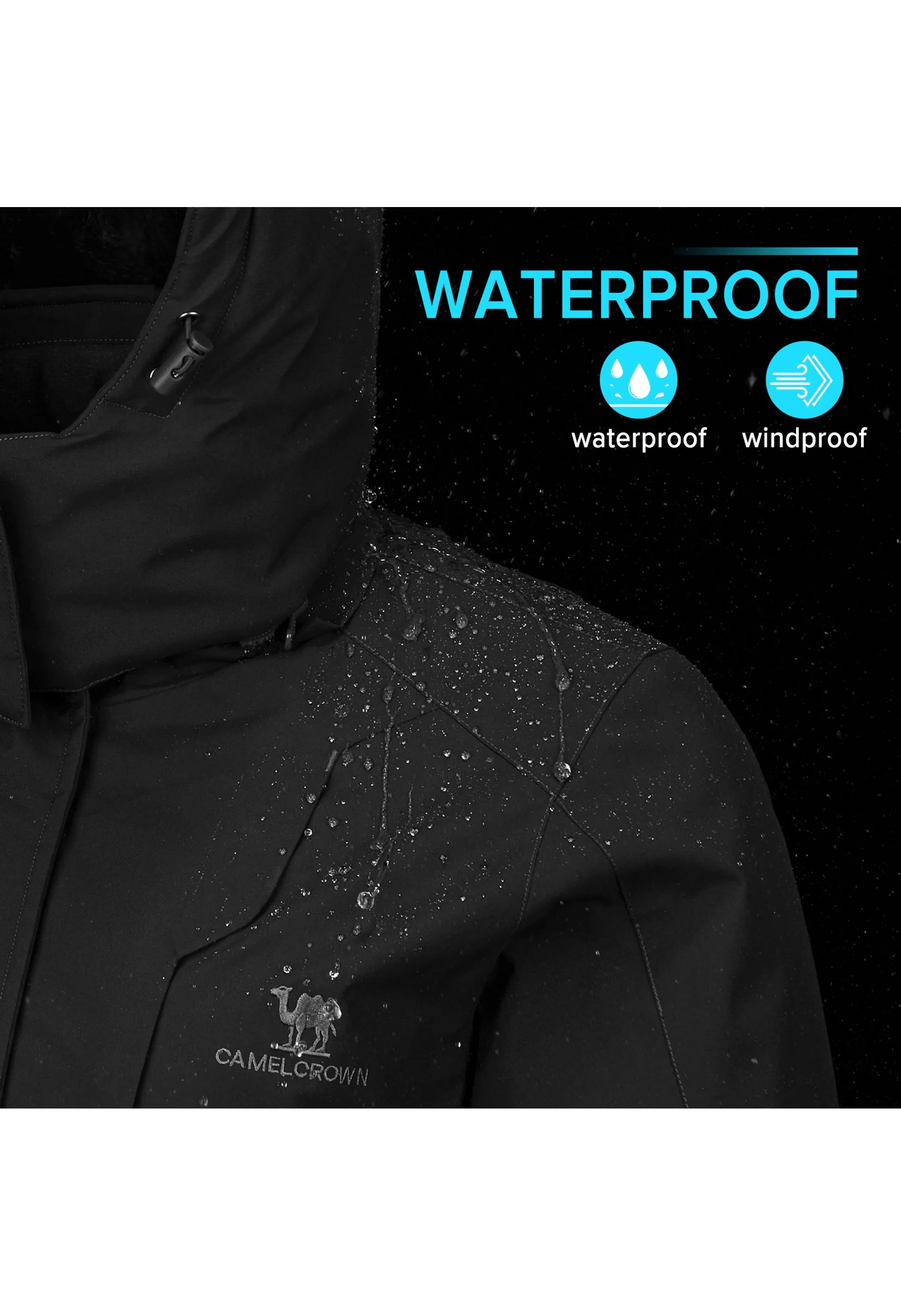 Women's Winter Black Regular Fit Short Waterproof Windproof Ski Jacket - Image 3