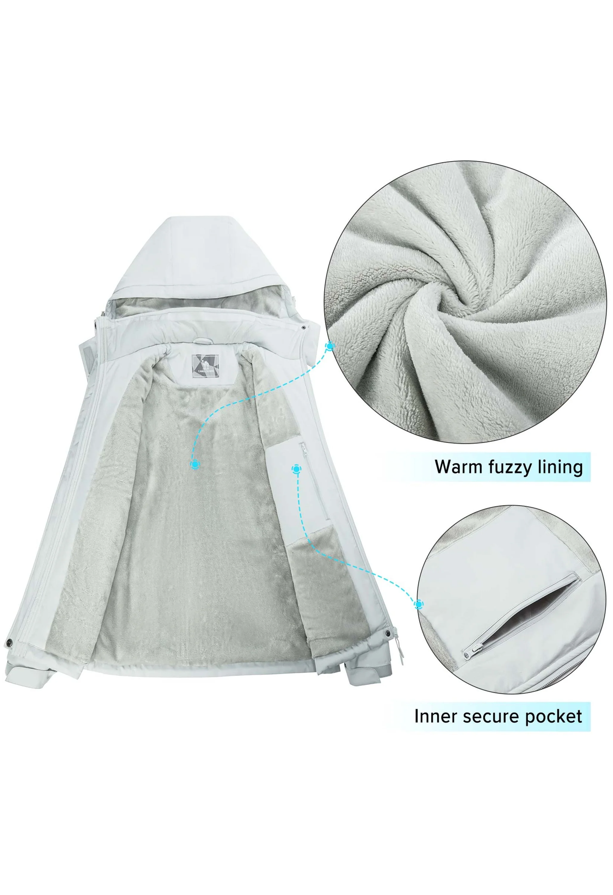 Women's Winter Gray Regular Fit Short Waterproof Windproof Ski Jacket - Image 2