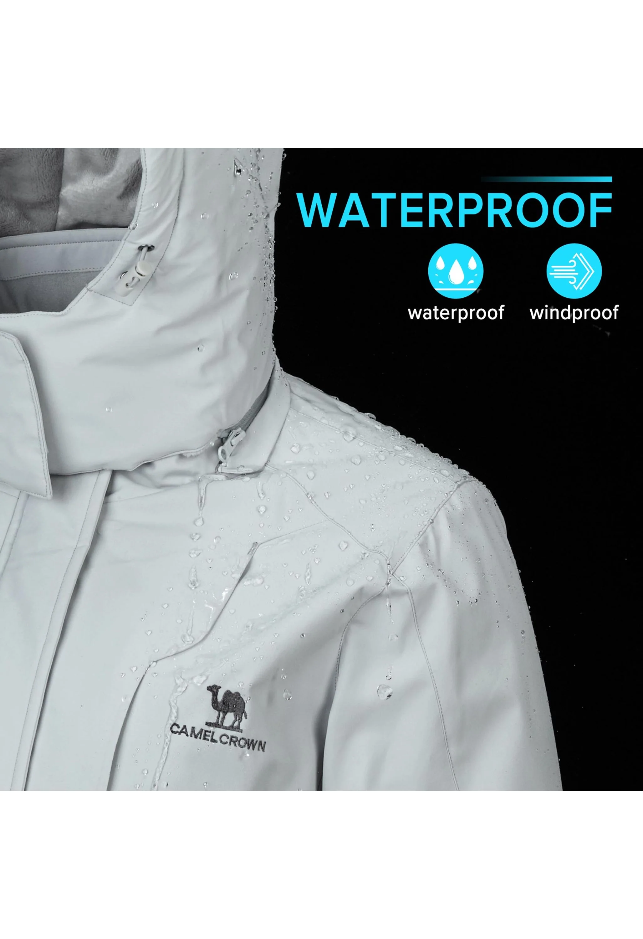 Women's Winter Gray Regular Fit Short Waterproof Windproof Ski Jacket - Image 3