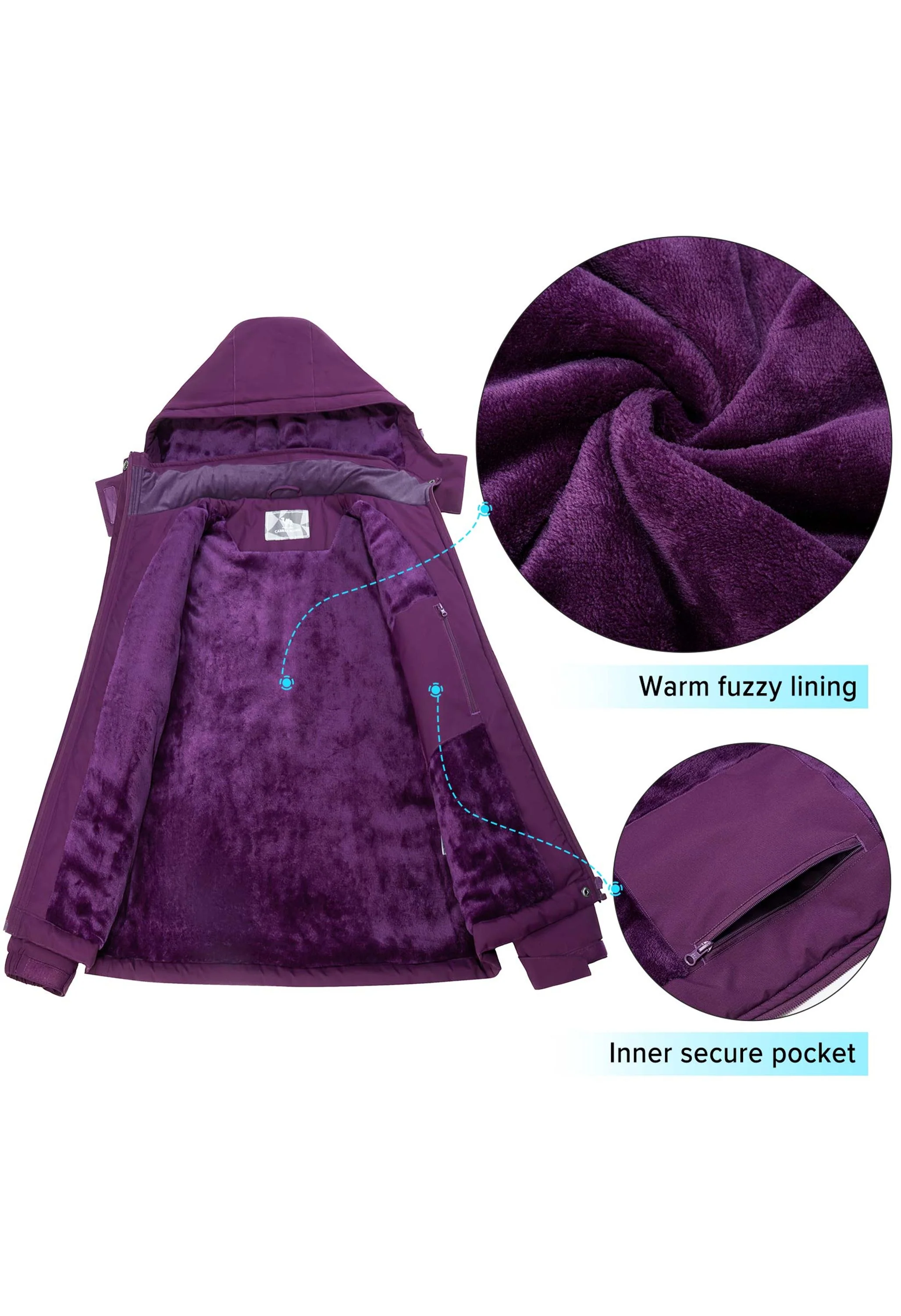 Women's Winter Purple Regular Fit Short Waterproof Windproof Ski Jacket - Image 2