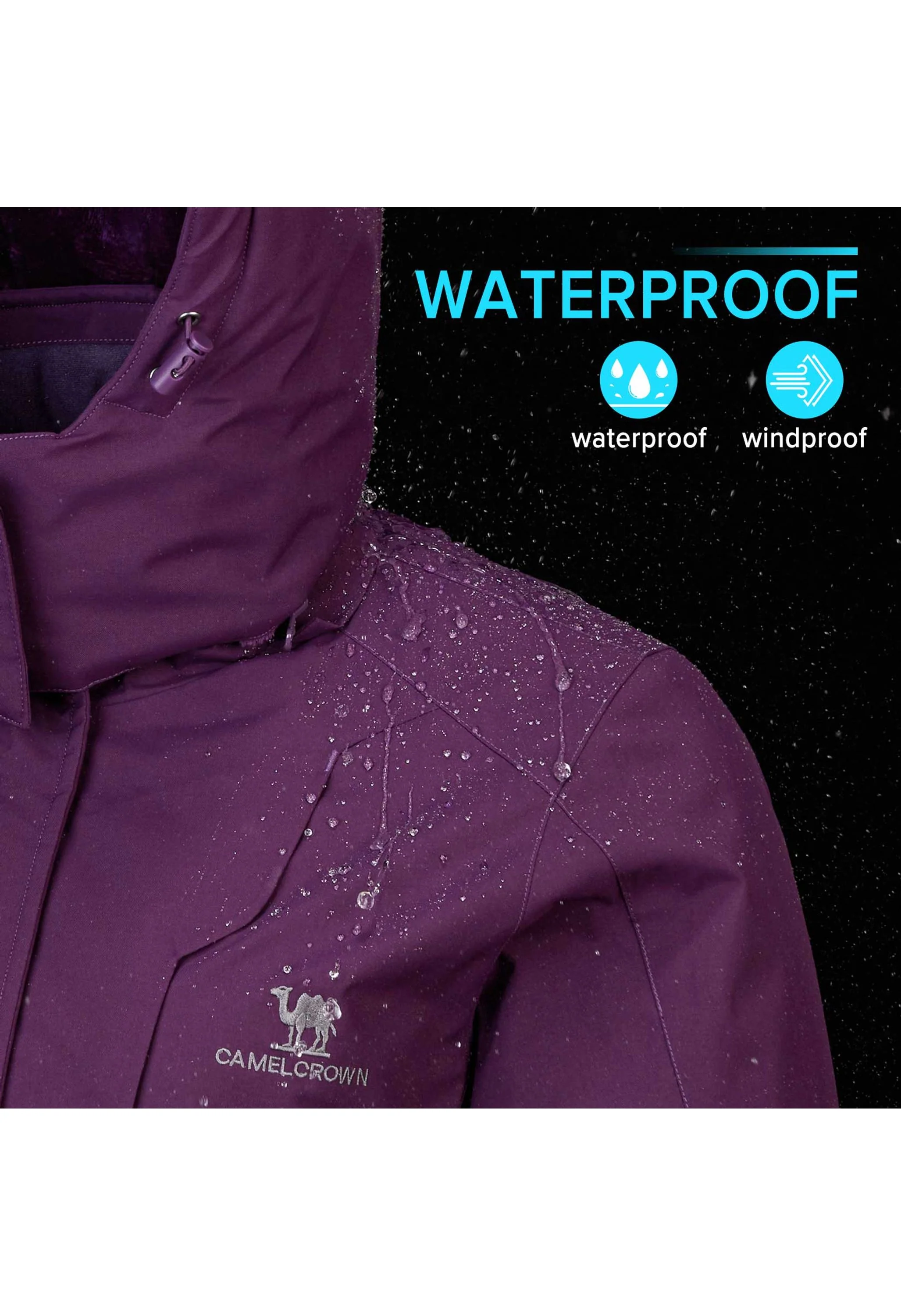 Women's Winter Purple Regular Fit Short Waterproof Windproof Ski Jacket - Image 3