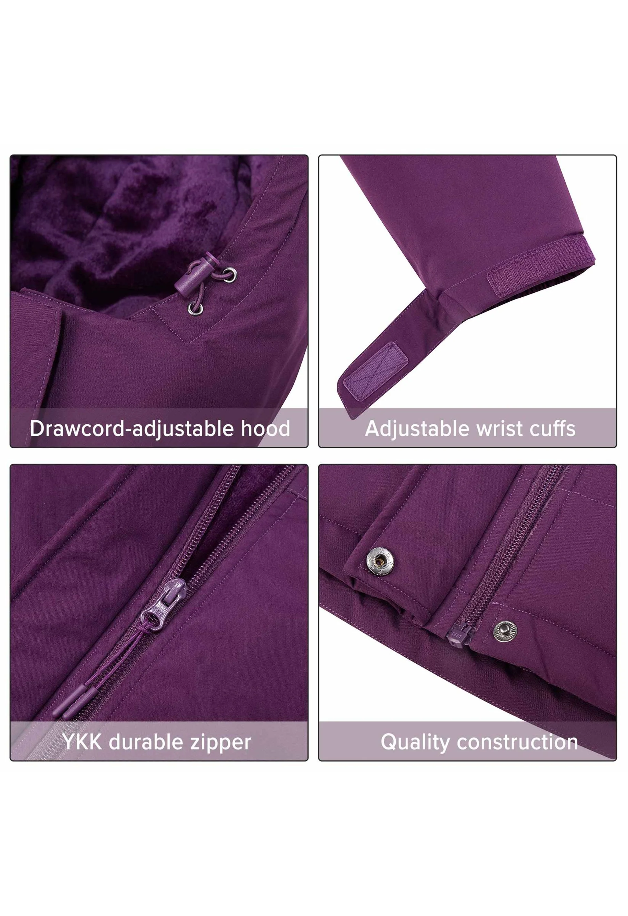 Women's Winter Purple Regular Fit Short Waterproof Windproof Ski Jacket - Image 5