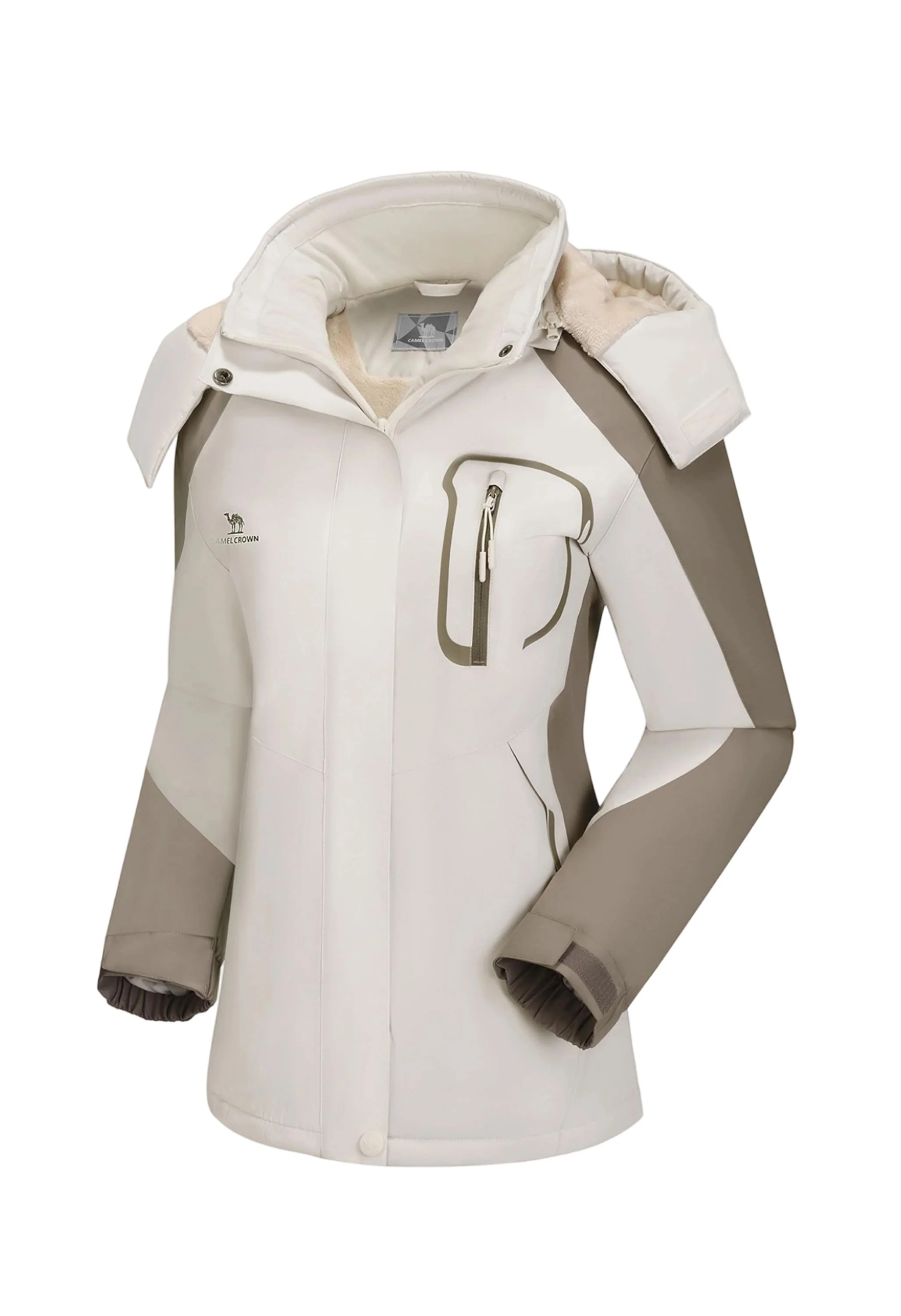 Women's Winter Beige Regular Fit Short Waterproof Windproof Ski Jacket - Image 2