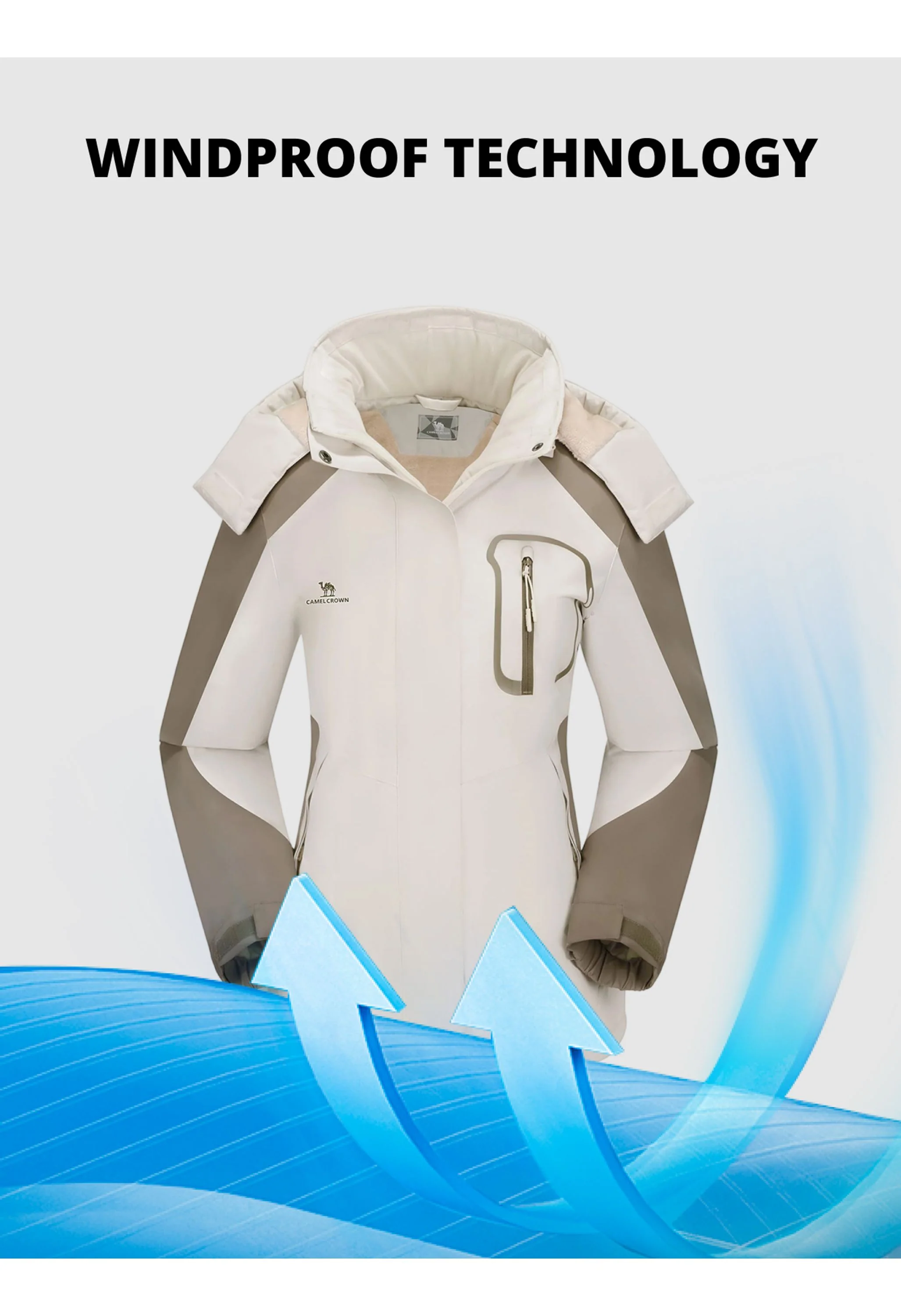Women's Winter Beige Regular Fit Short Waterproof Windproof Ski Jacket - Image 4