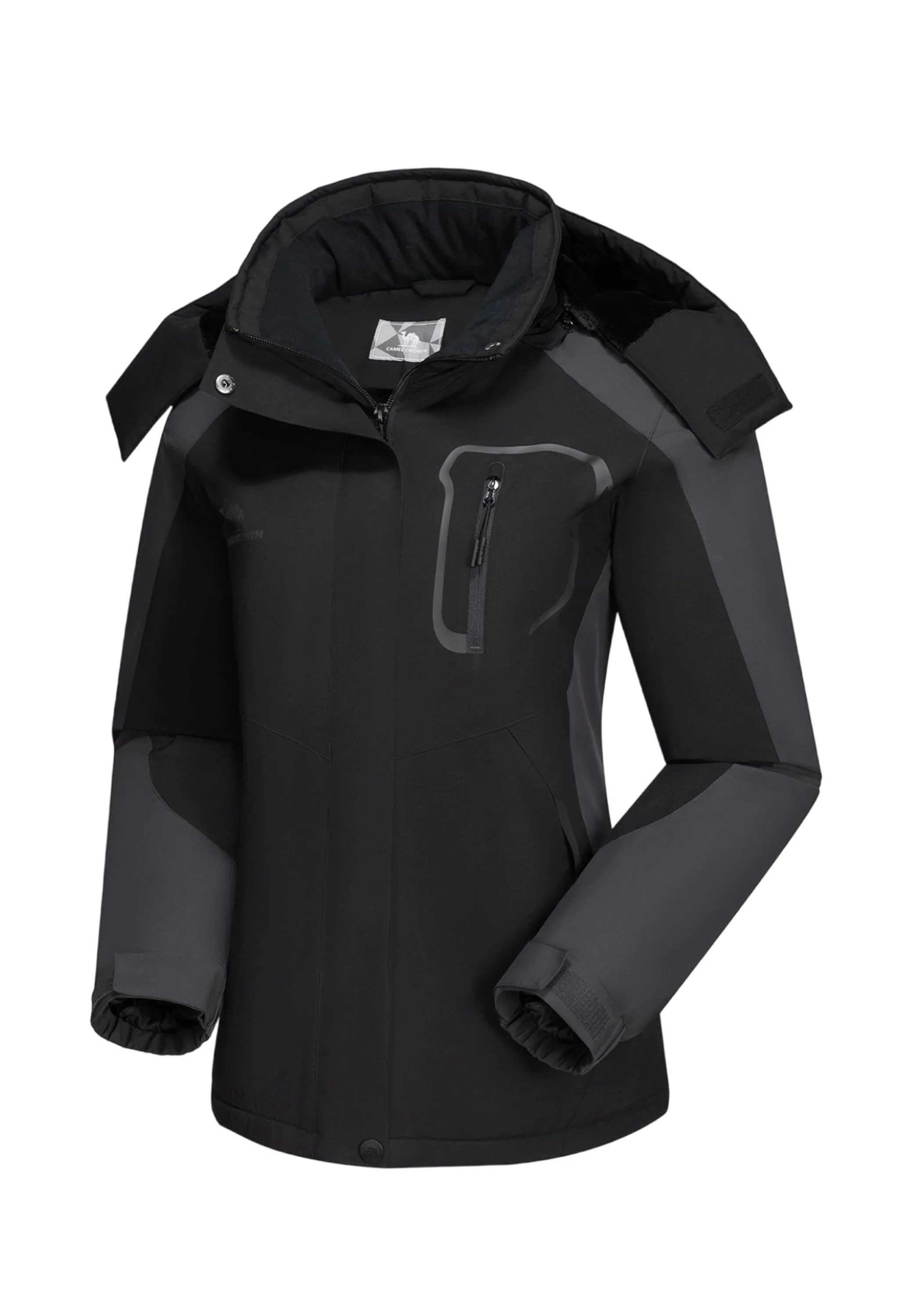 Women's Winter Black Regular Fit Short Waterproof Windproof Ski Jacket - Image 2