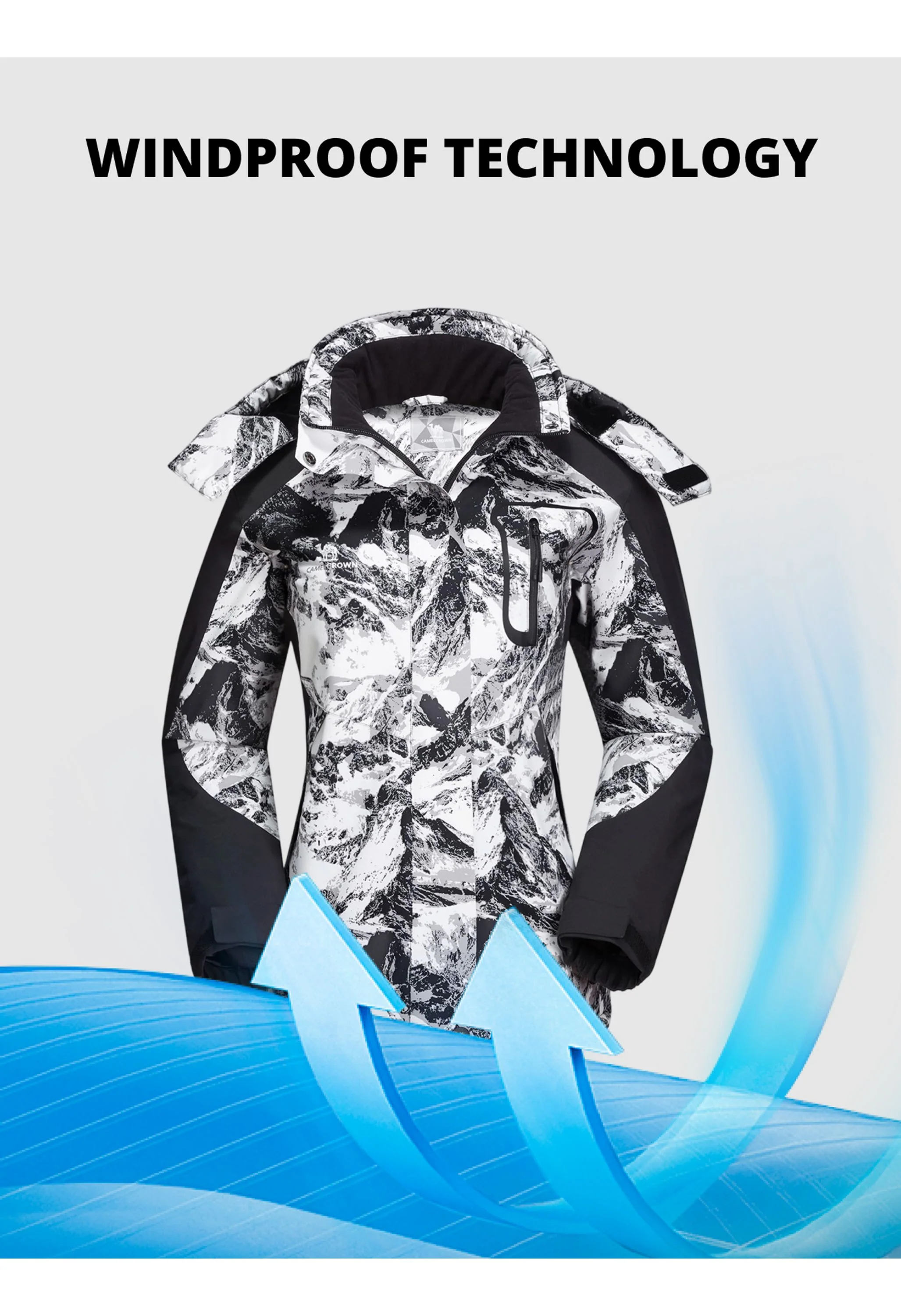 Women's Winter Gray Regular Fit Short Waterproof Windproof Ski Jacket - Image 4