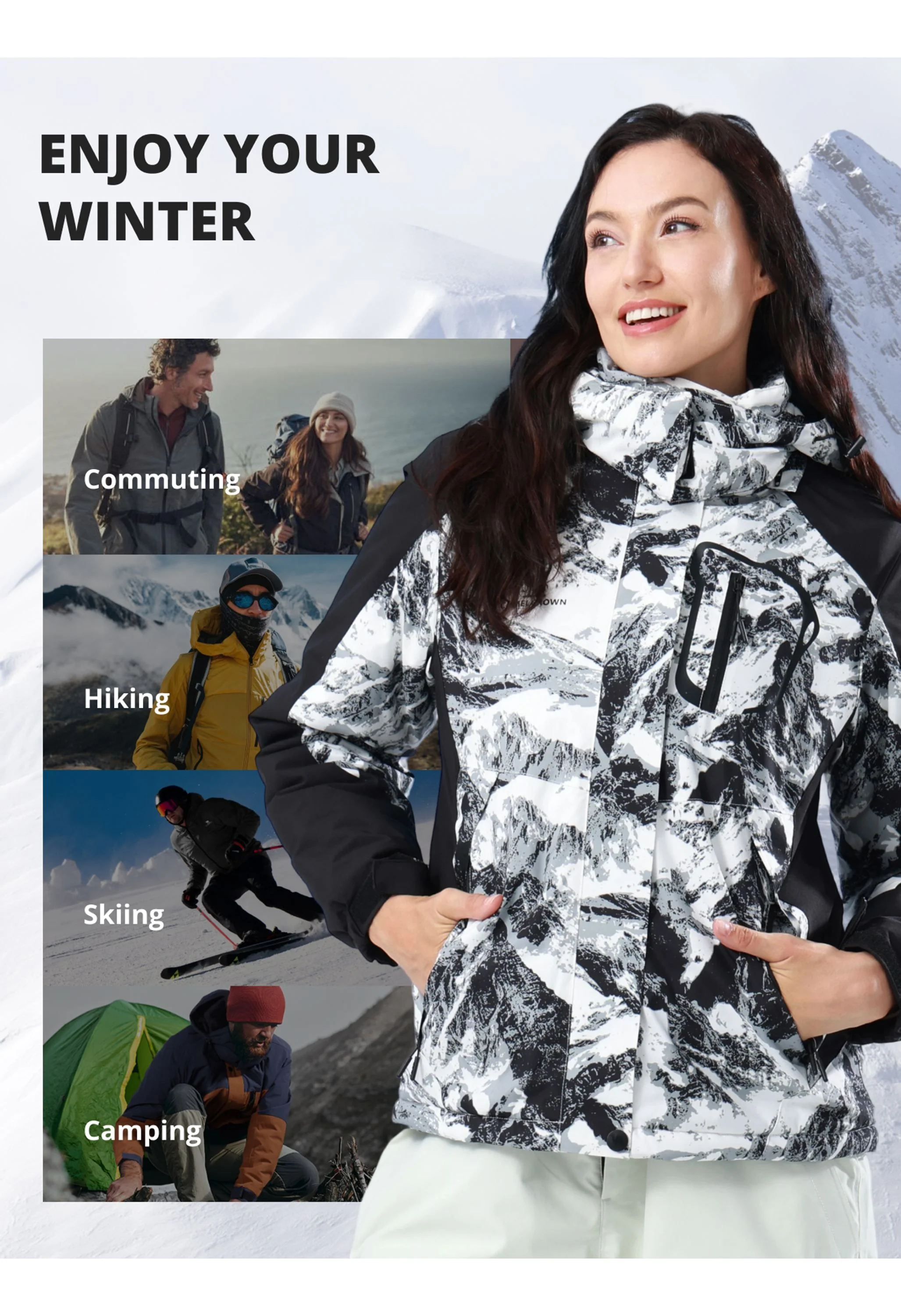 Women's Winter Gray Regular Fit Short Waterproof Windproof Ski Jacket - Image 7